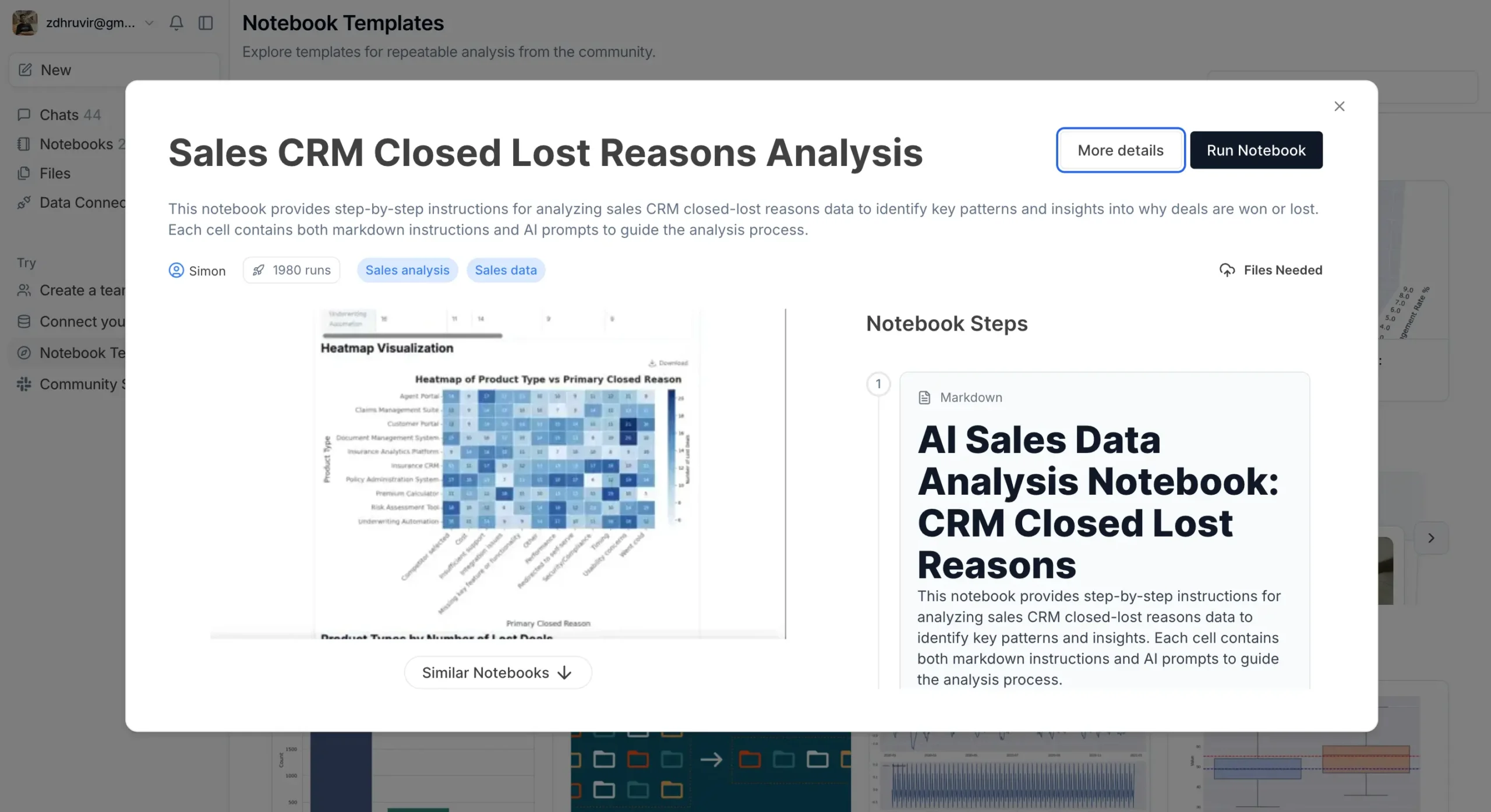 A Sales CRM Closed Lost Reasons Analysis template in Julius AI