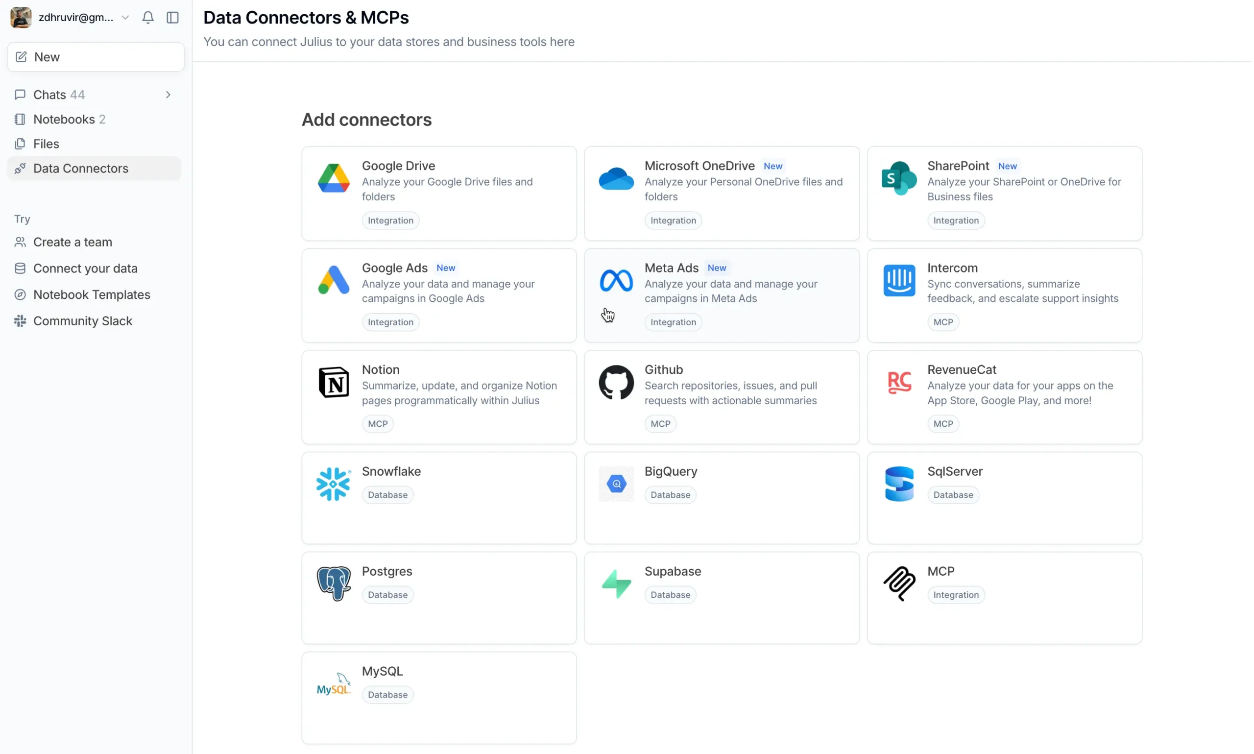 Data connectors and MCPs in Julius AI