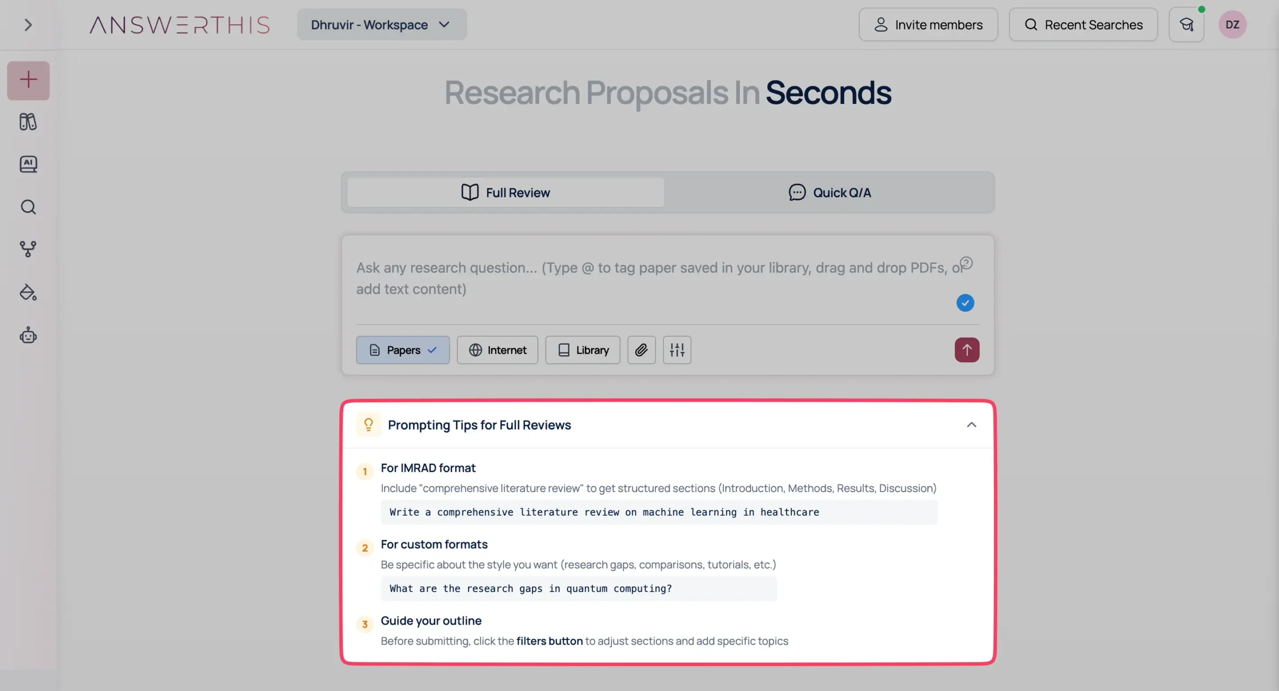 Prompting tips in AnswerThis