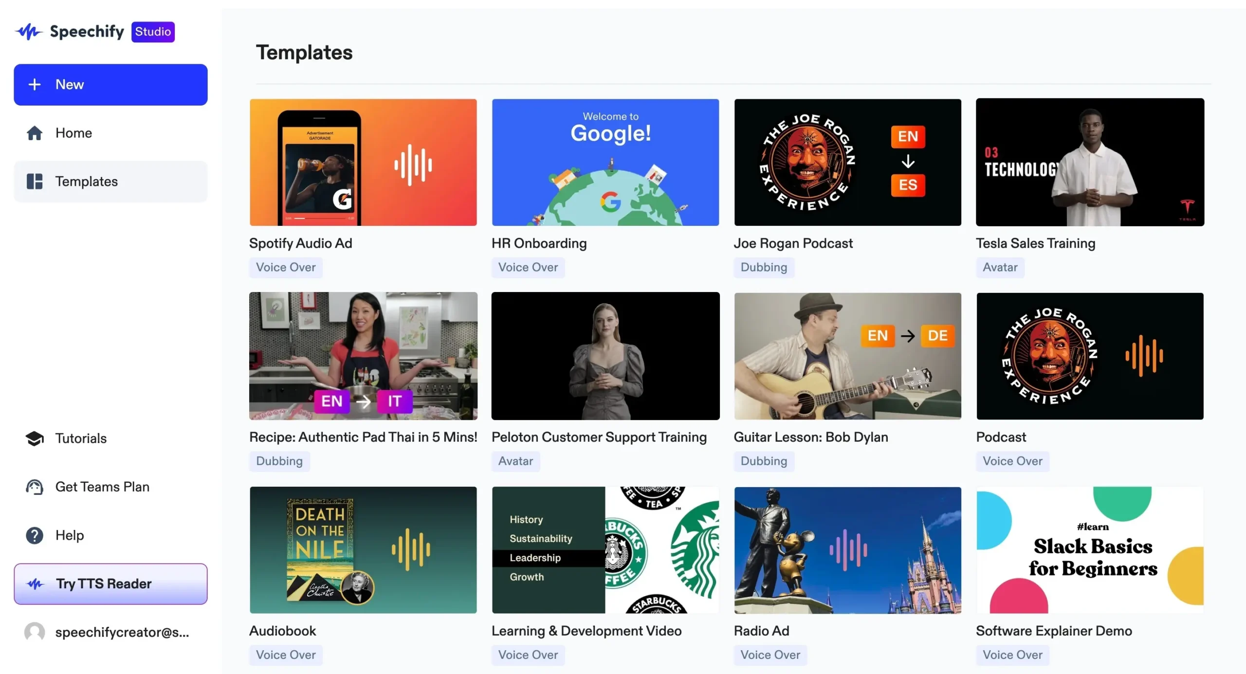 Speechify Studio templates