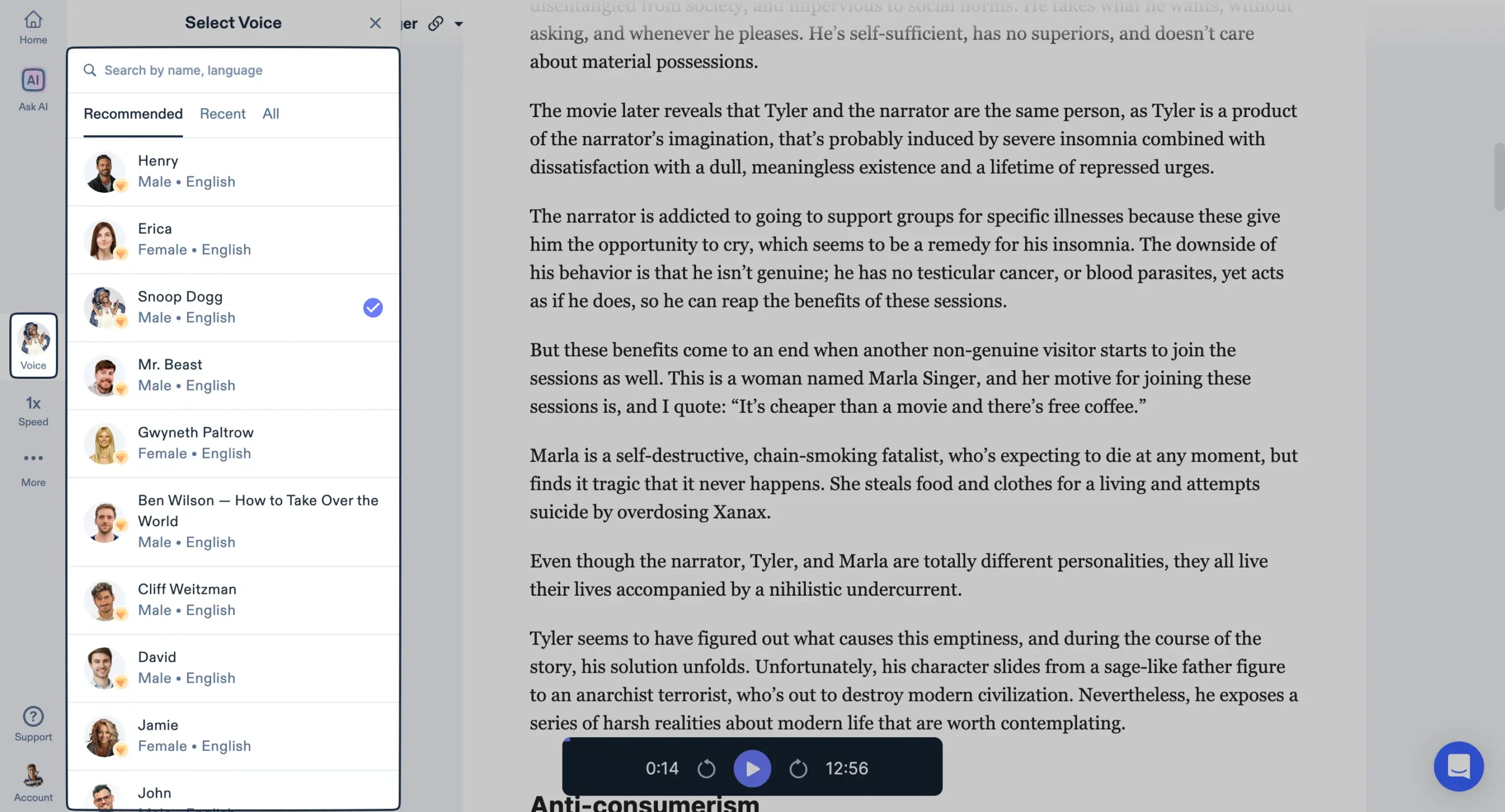 AI voices in Speechify
