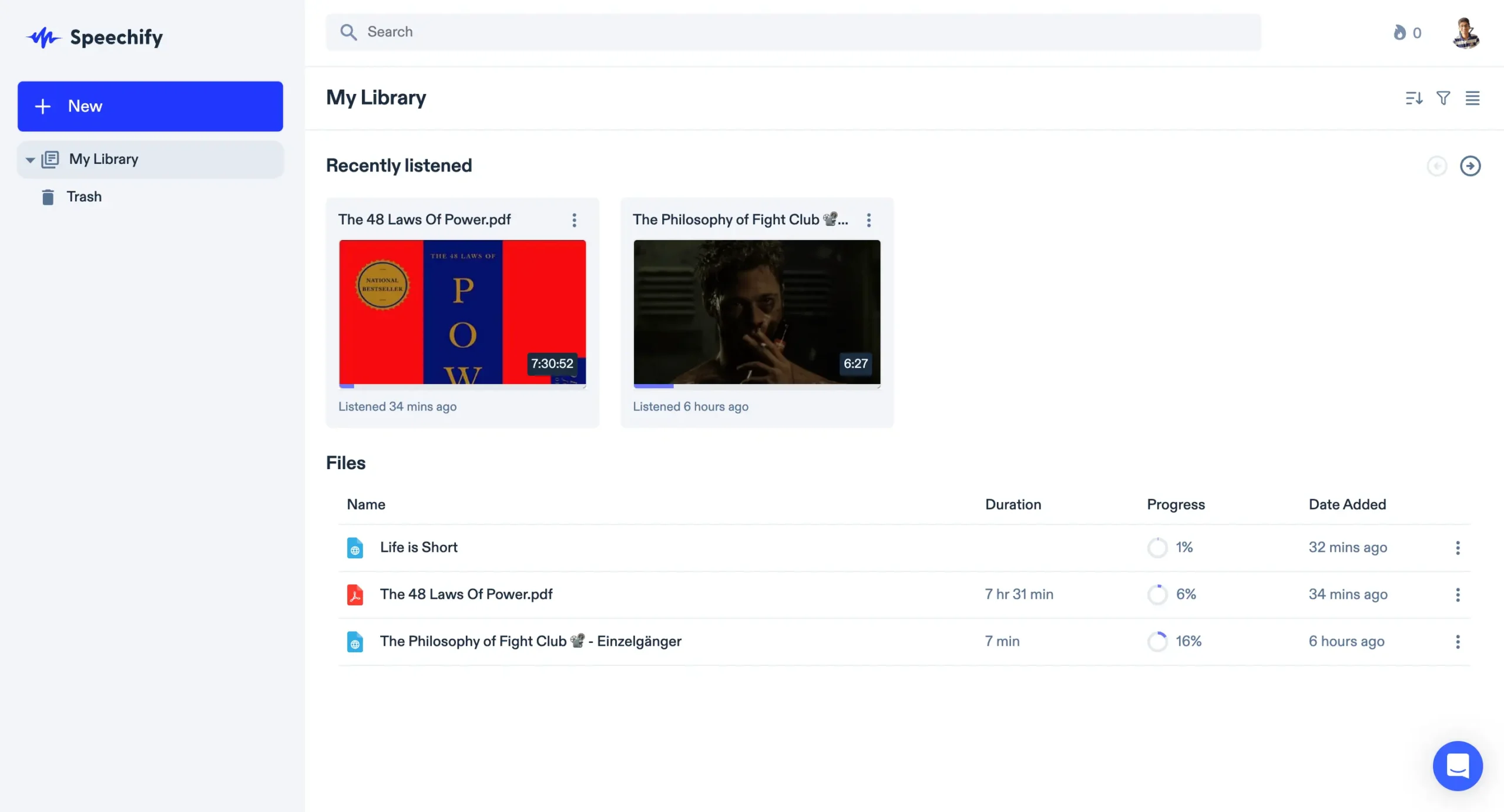 All the files uploaded in Speechify is stored in the dashboard
