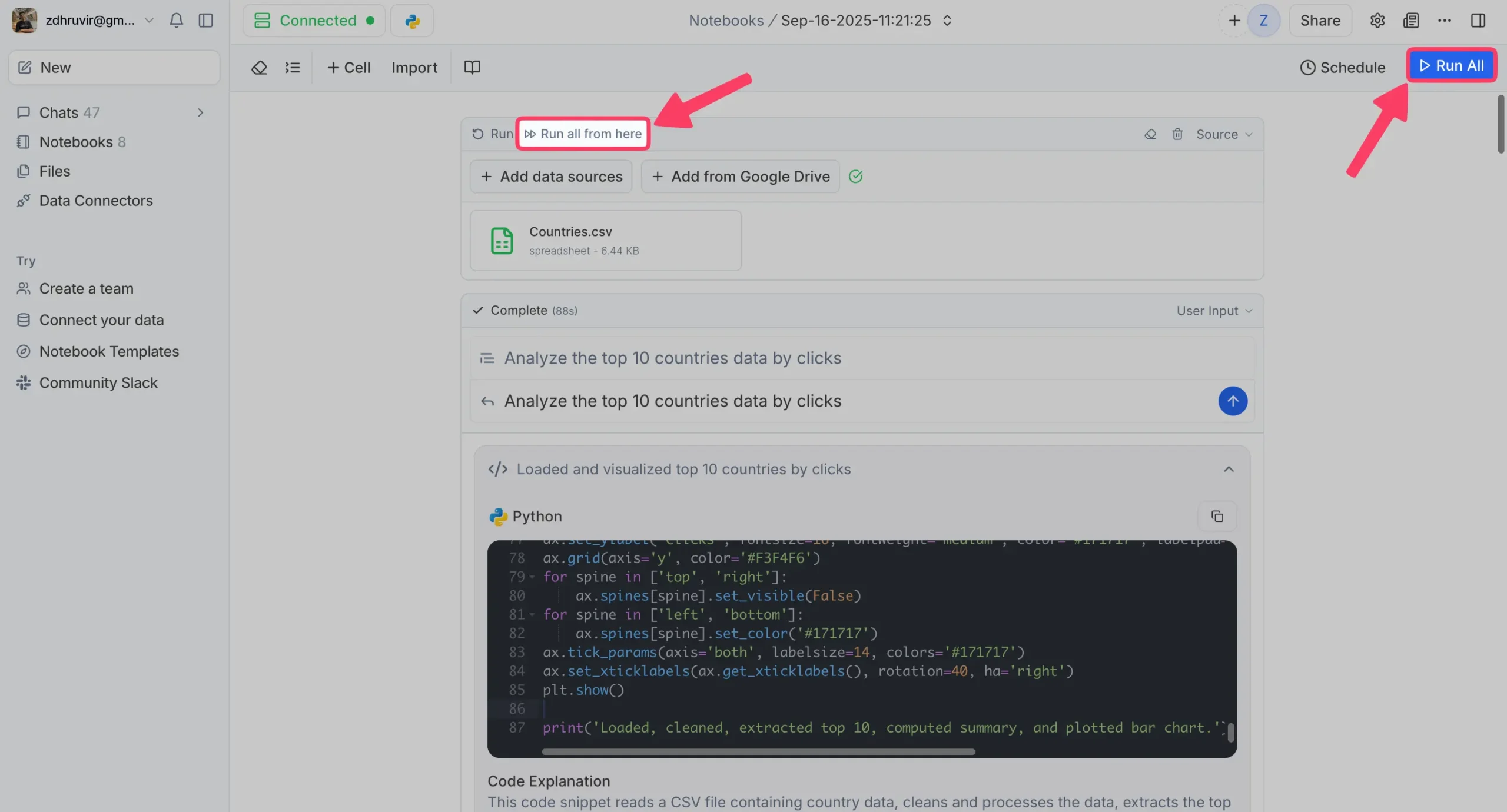 Running a notebook in Julius AI