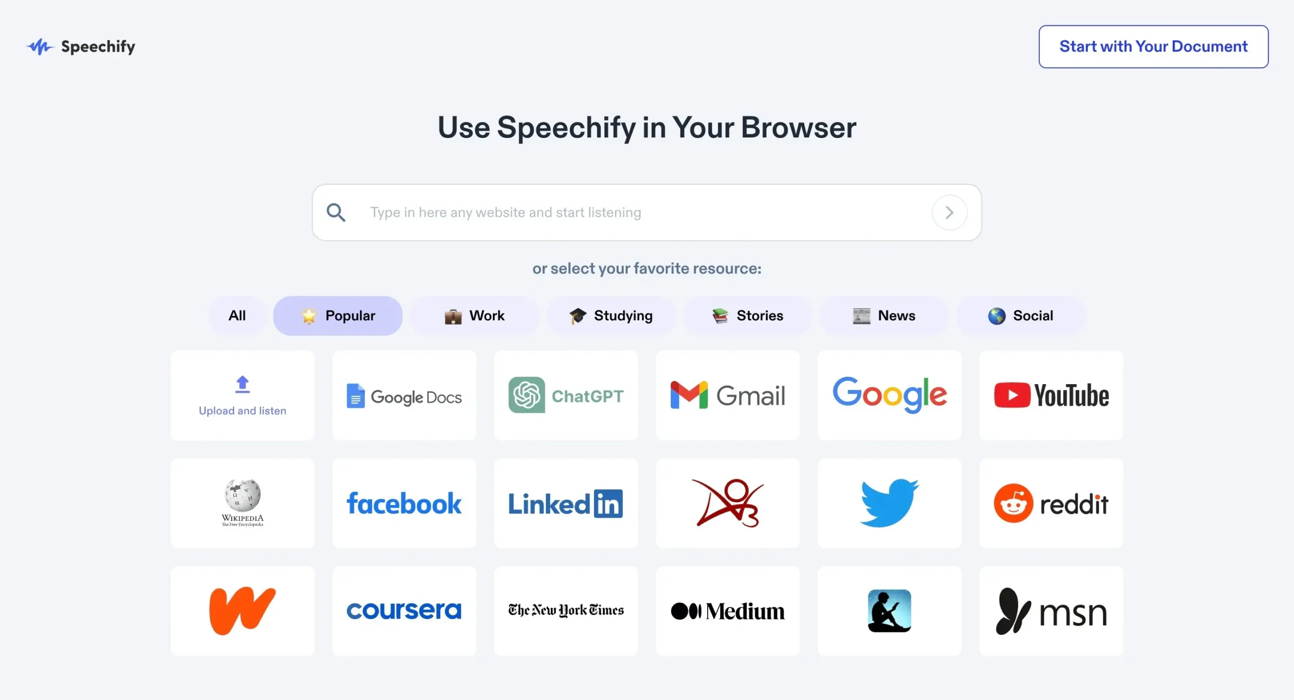 This page opens up after installing Speechify's Chrome Extension