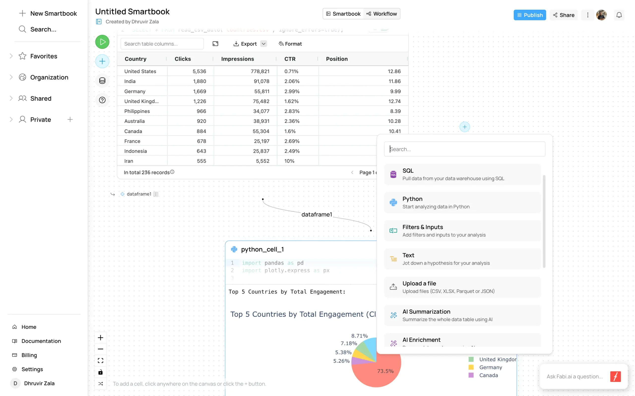 Connecting dataframes to create a workflow in Fabi.ai