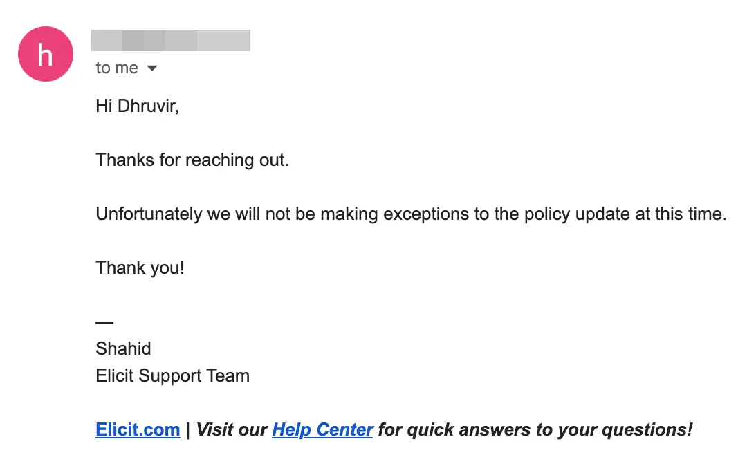 Elicit's final reply
