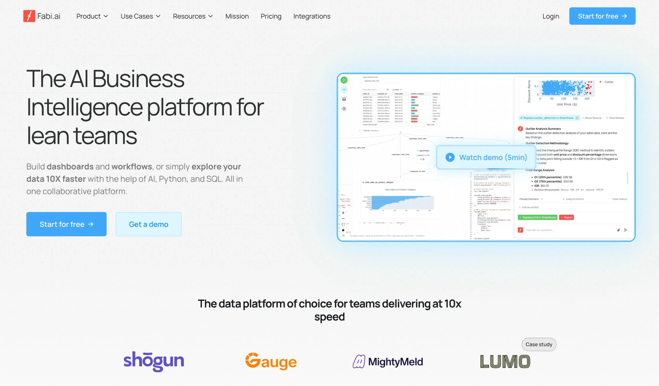 Fabi.ai homepage