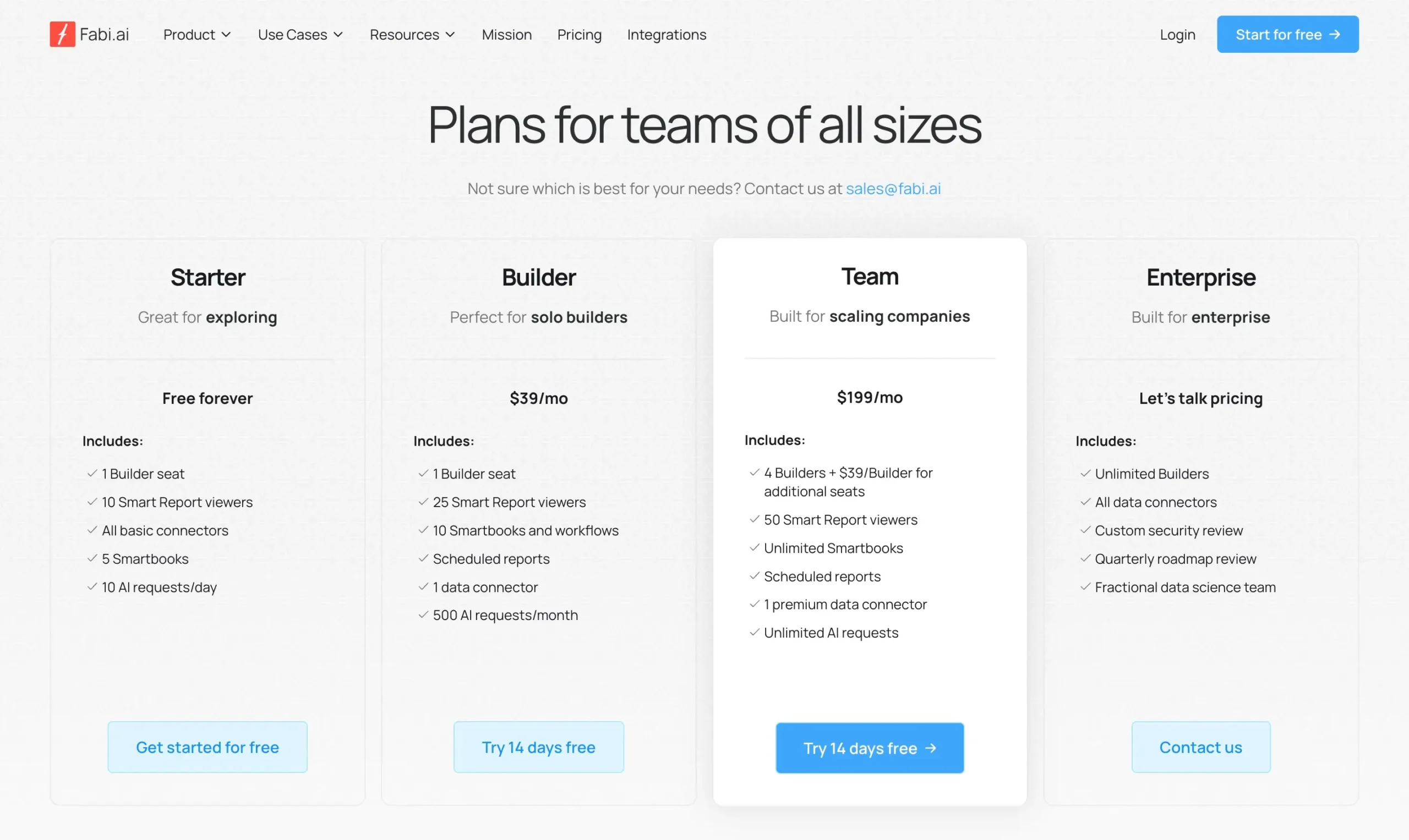 Fabi.ai price and plans