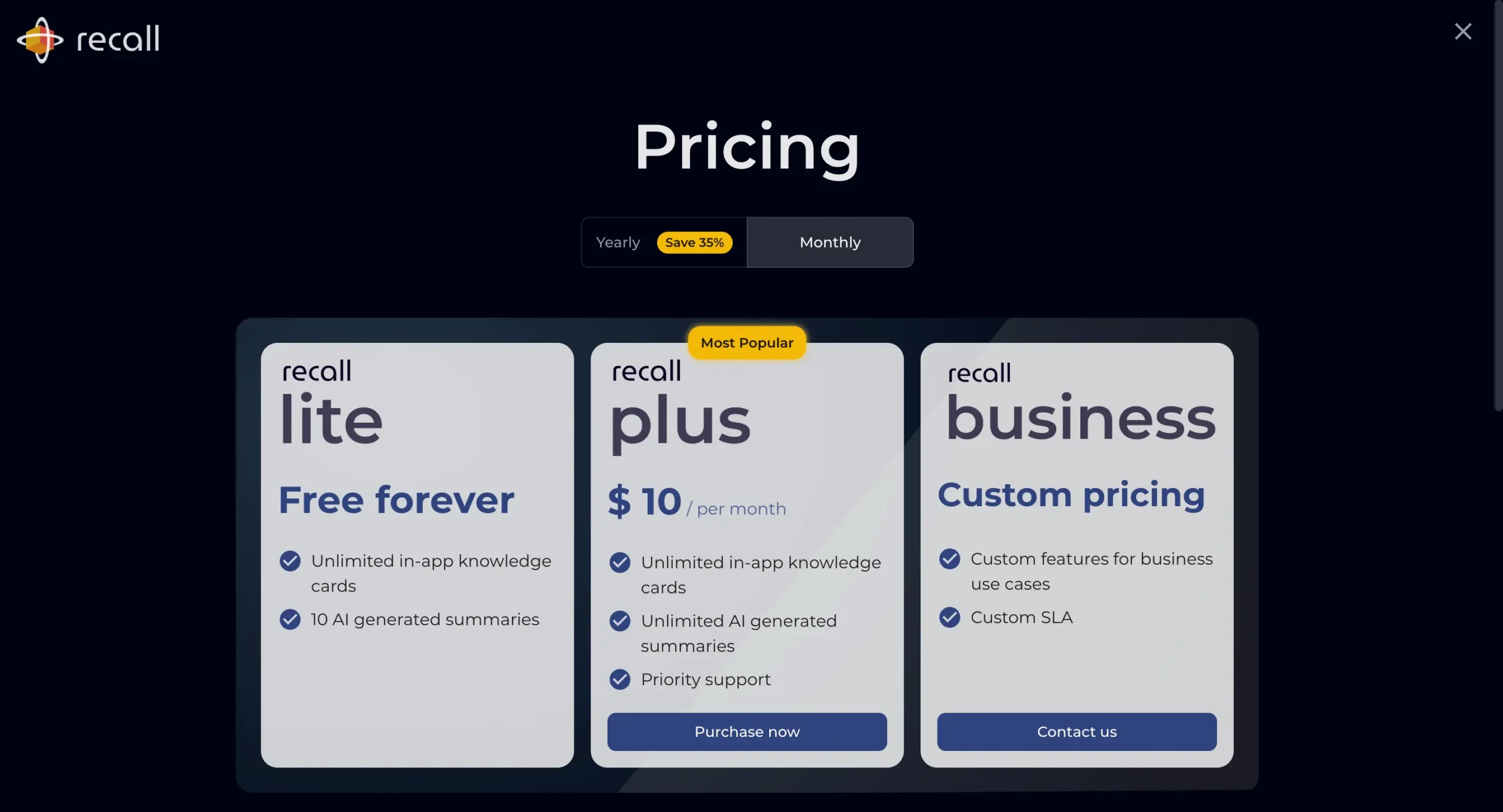 Recall pricing
