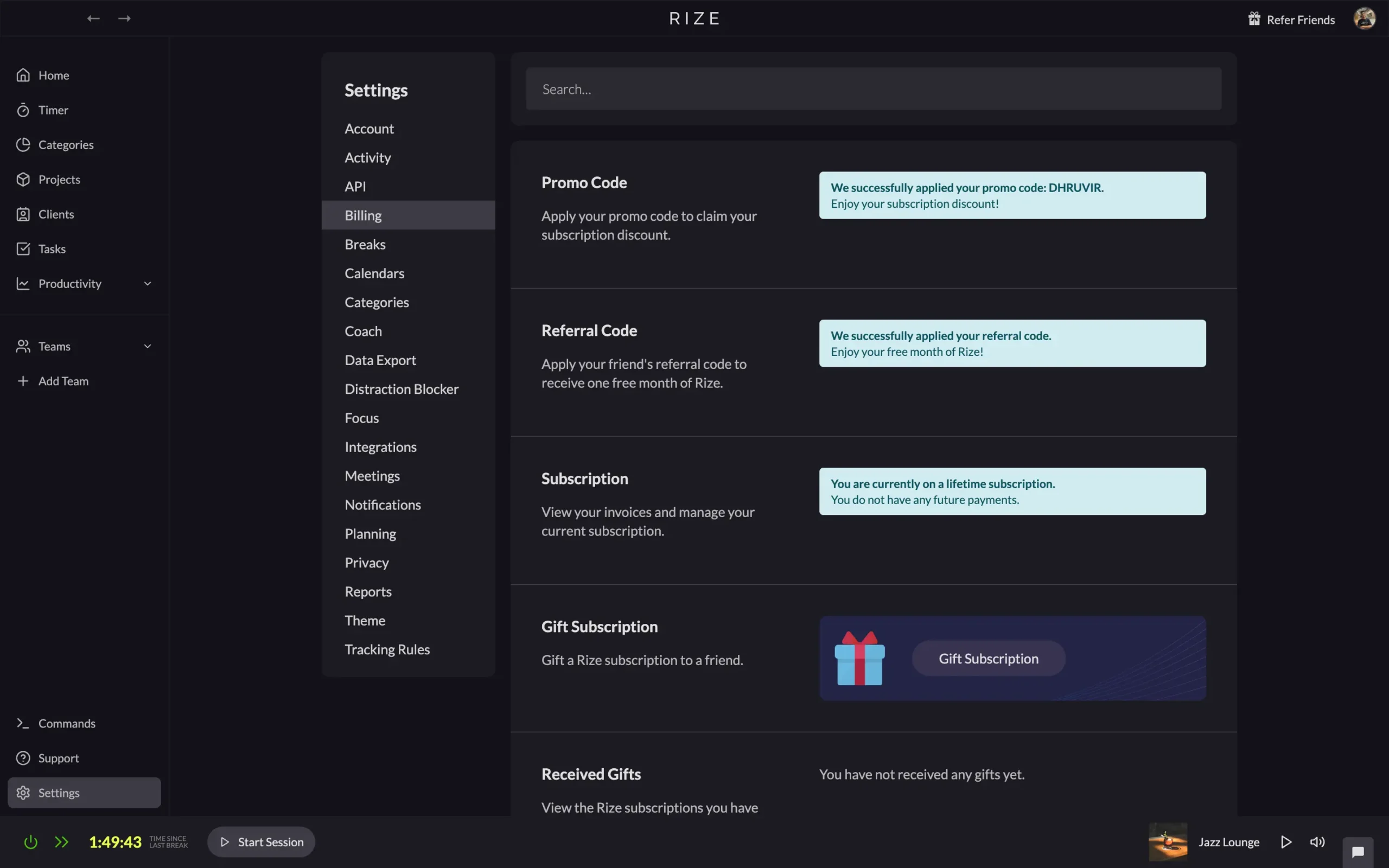 Applying my Rize.io promo code