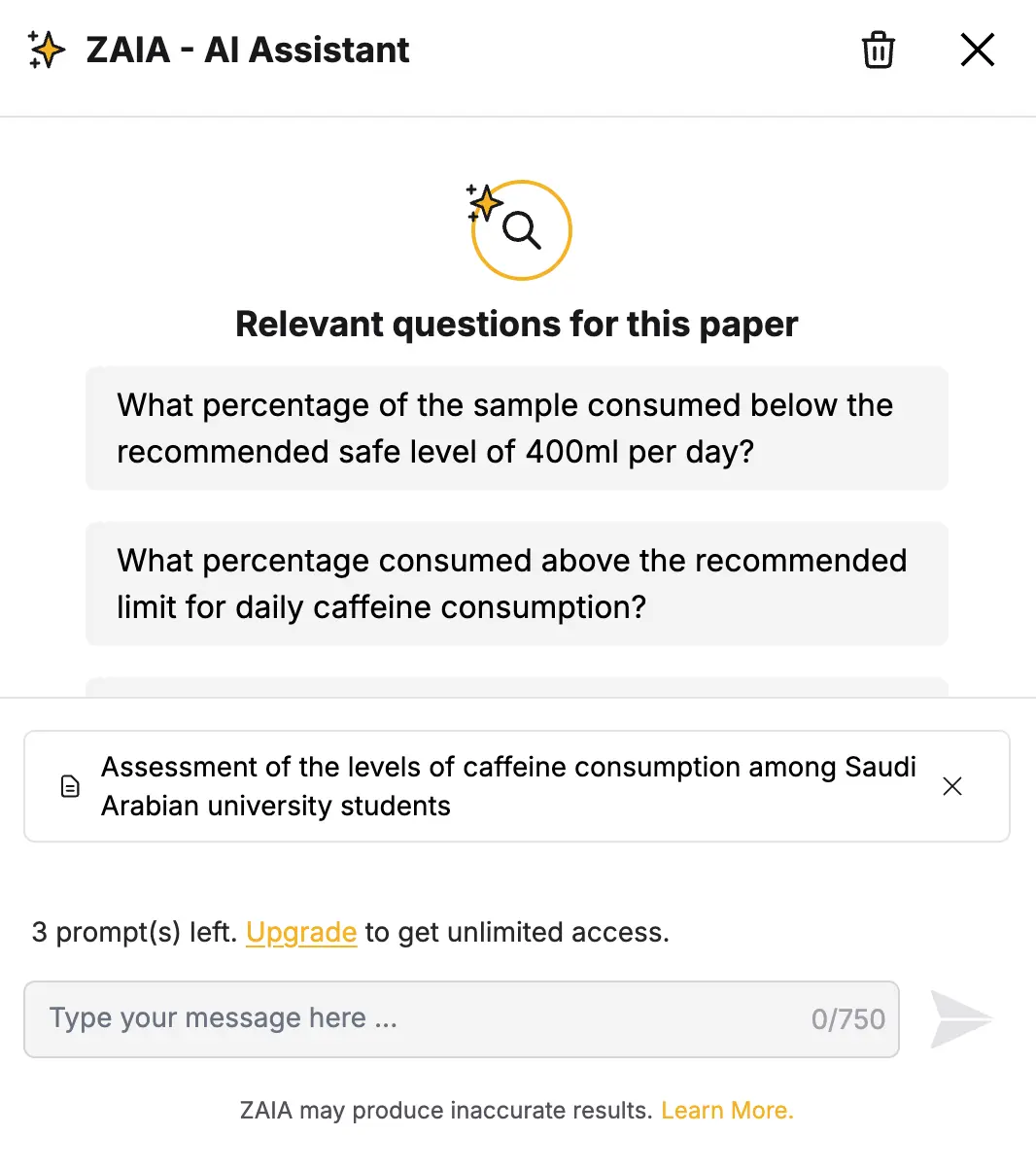Auto-generated questions by ZAIA
