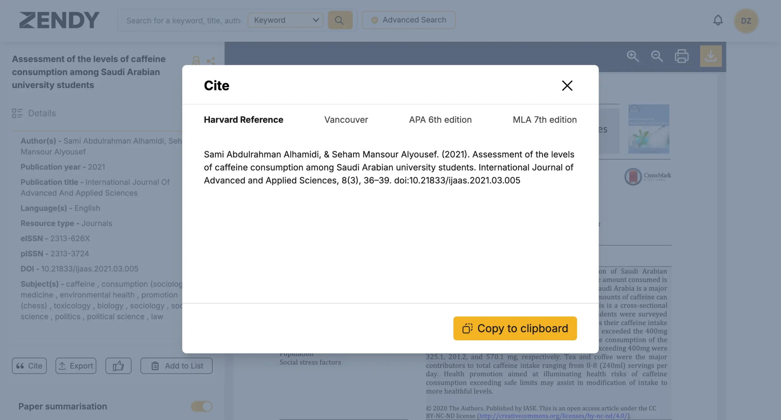 Citations in Zendy