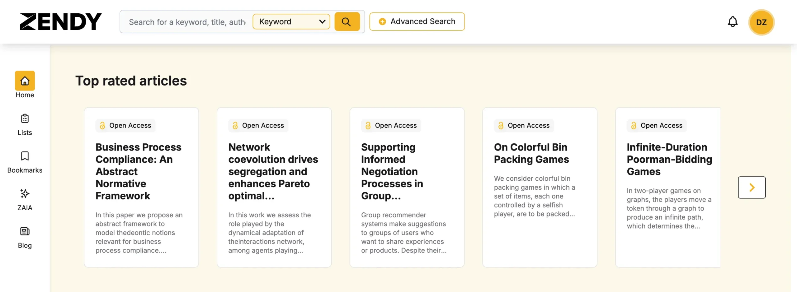 Top-rated articles based on your selected interests in Zendy
