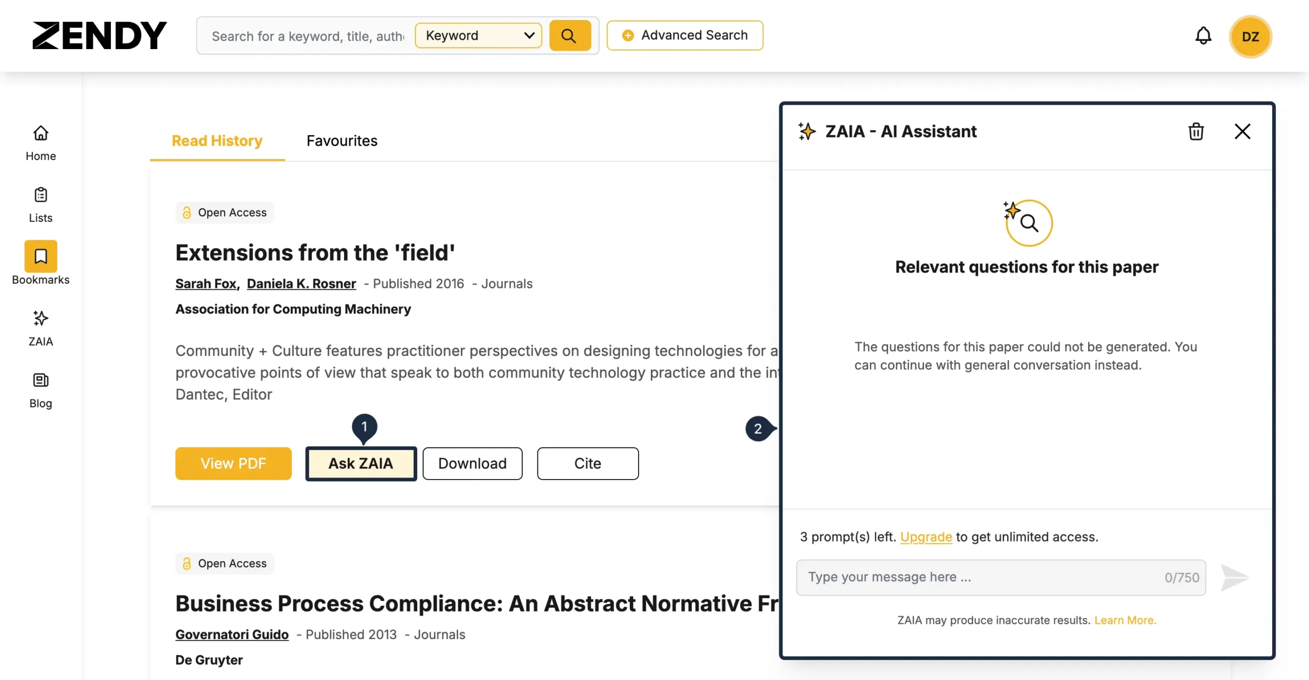 Using ZAIA on a specific paper