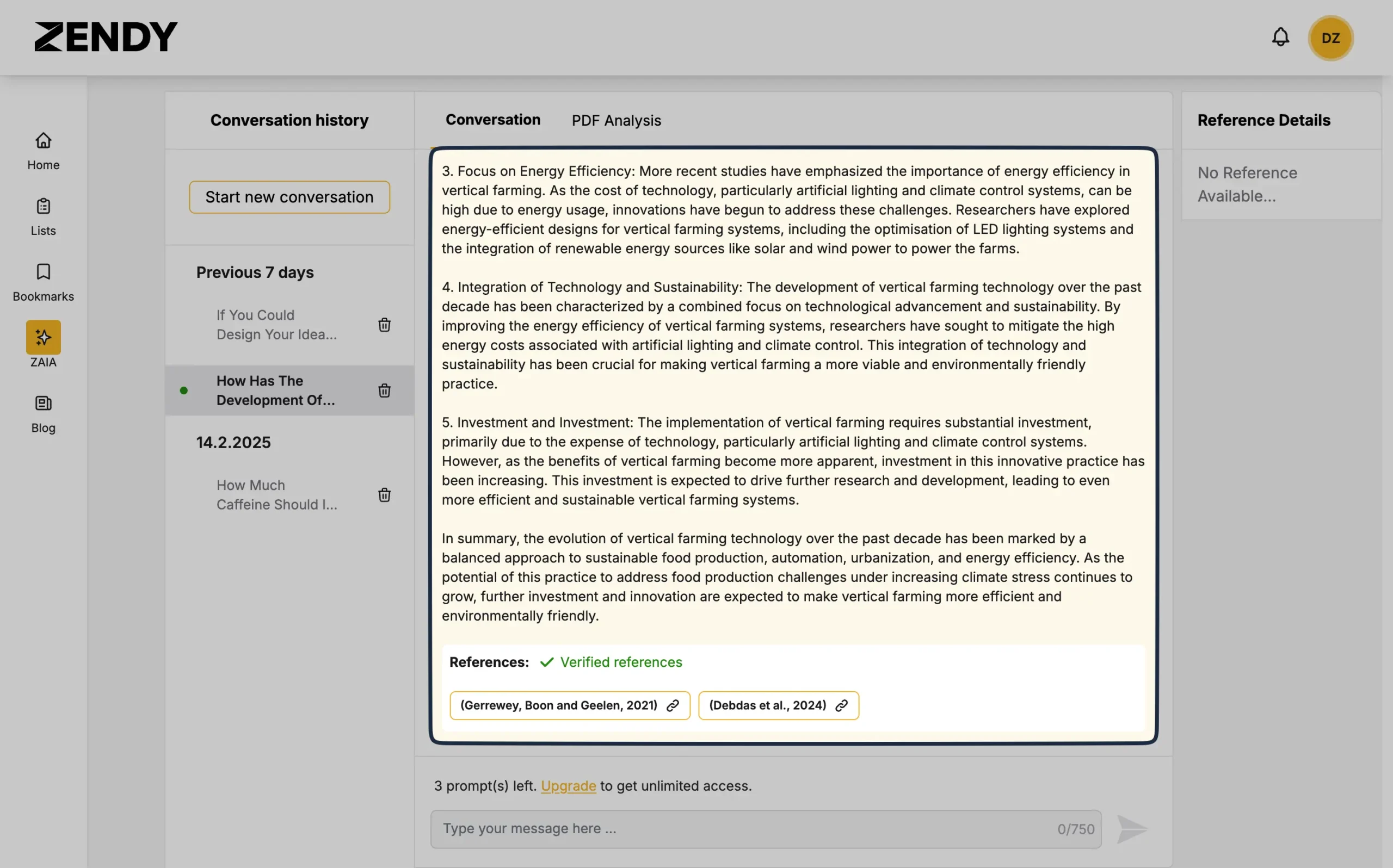 ZAIA conversation output