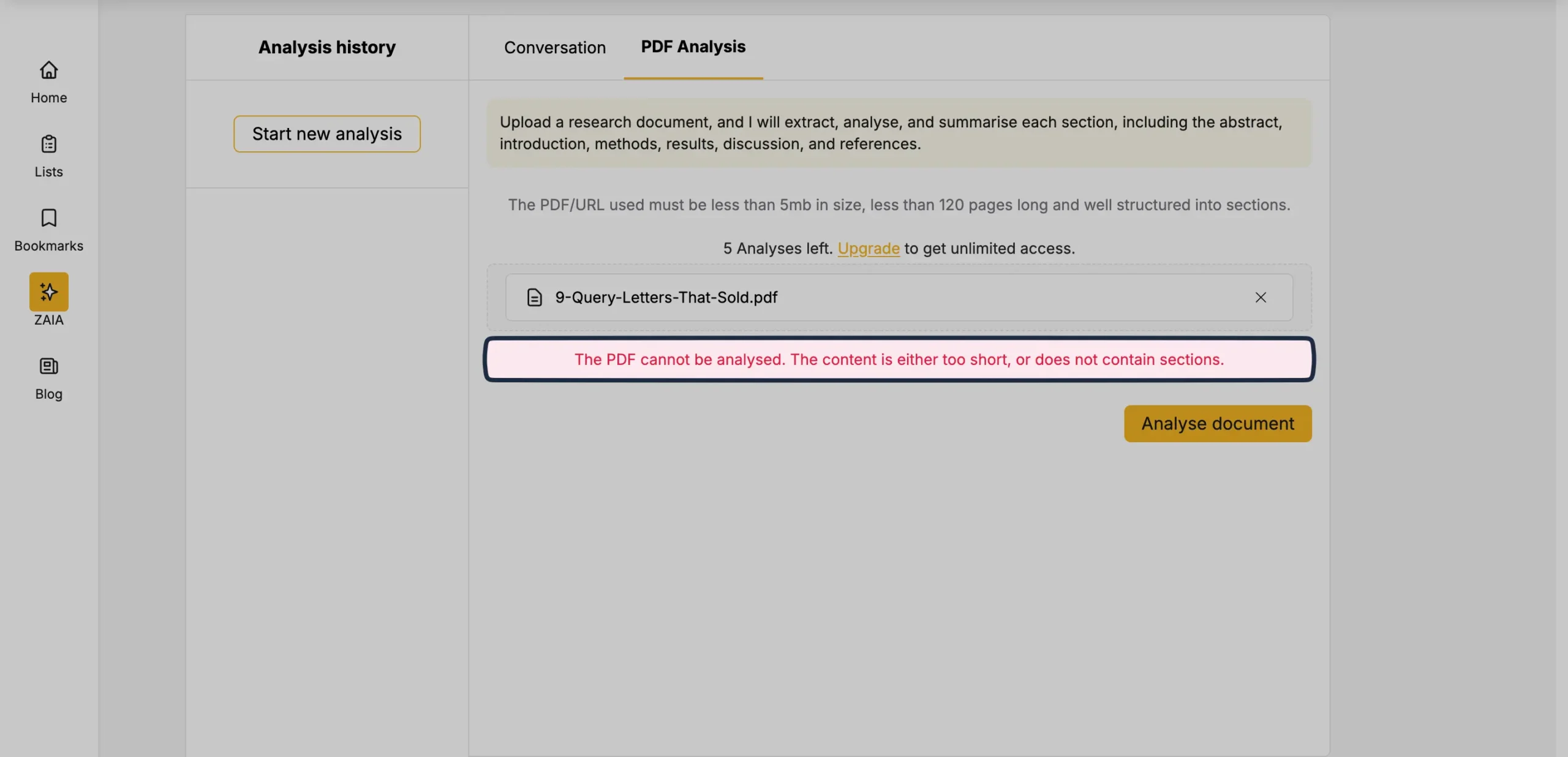 Zendy PDF analysis error