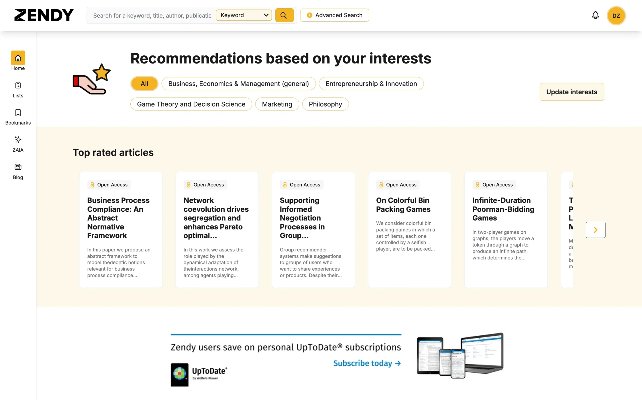 Zendy interface