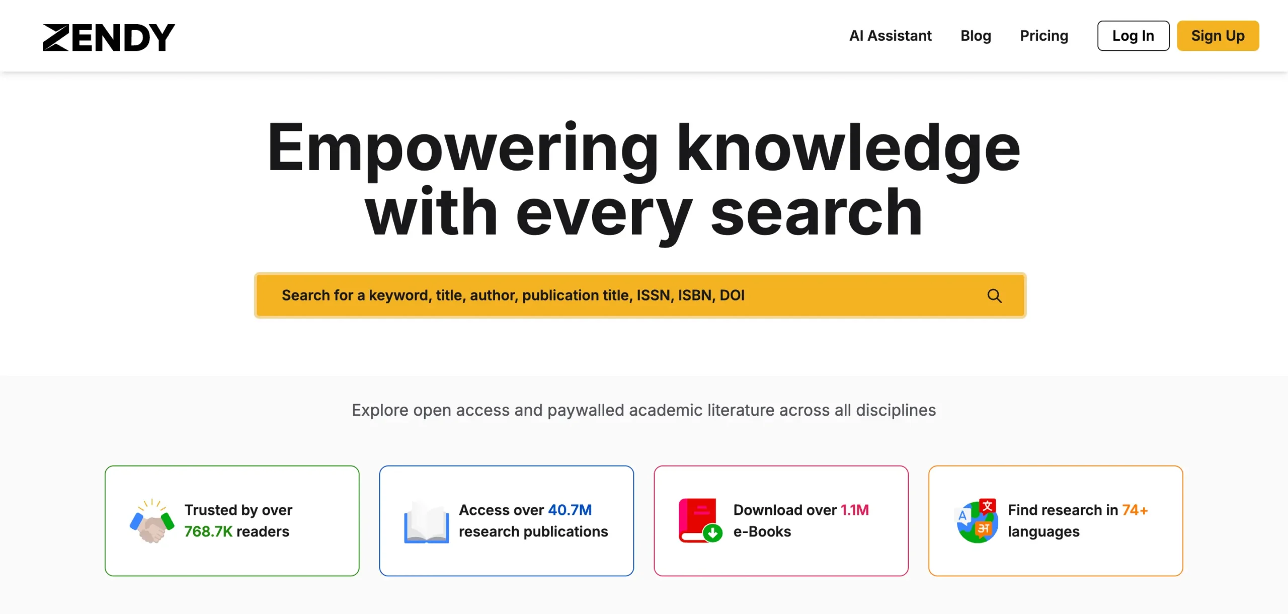 Zendy.io homepage