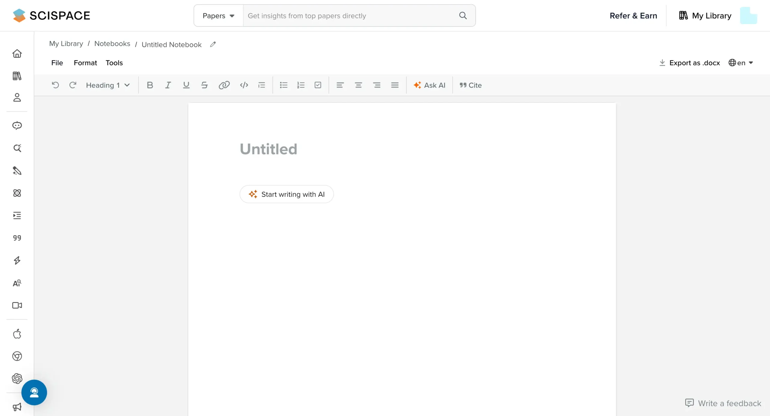 AI Writer interface