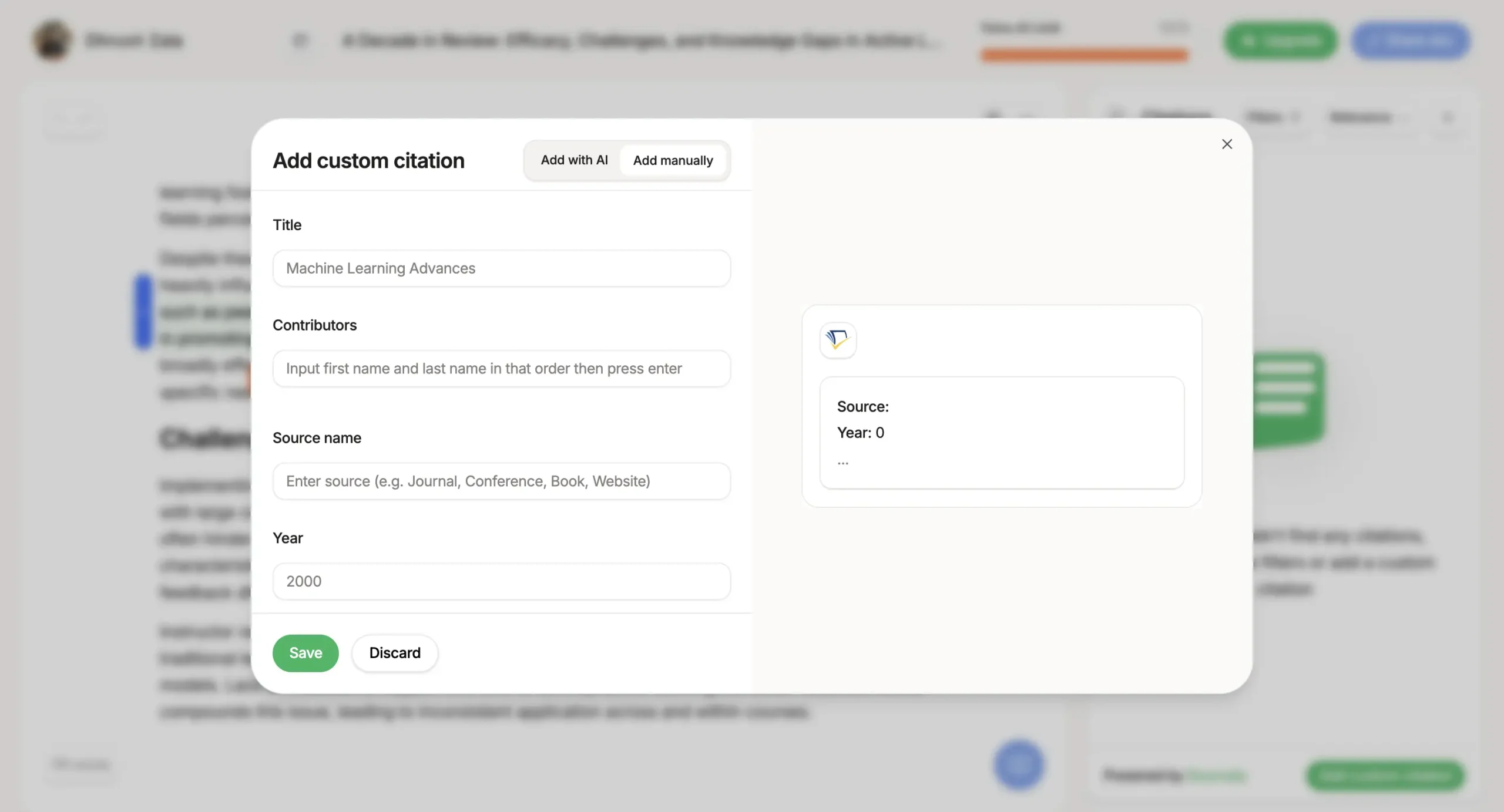 Adding custom citations in Yomu AI