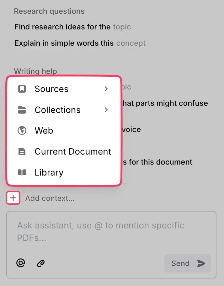Attachment options in Jenni AI Chat