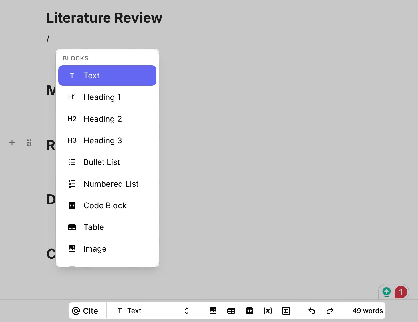Formatting options in Jenni AI Document editor