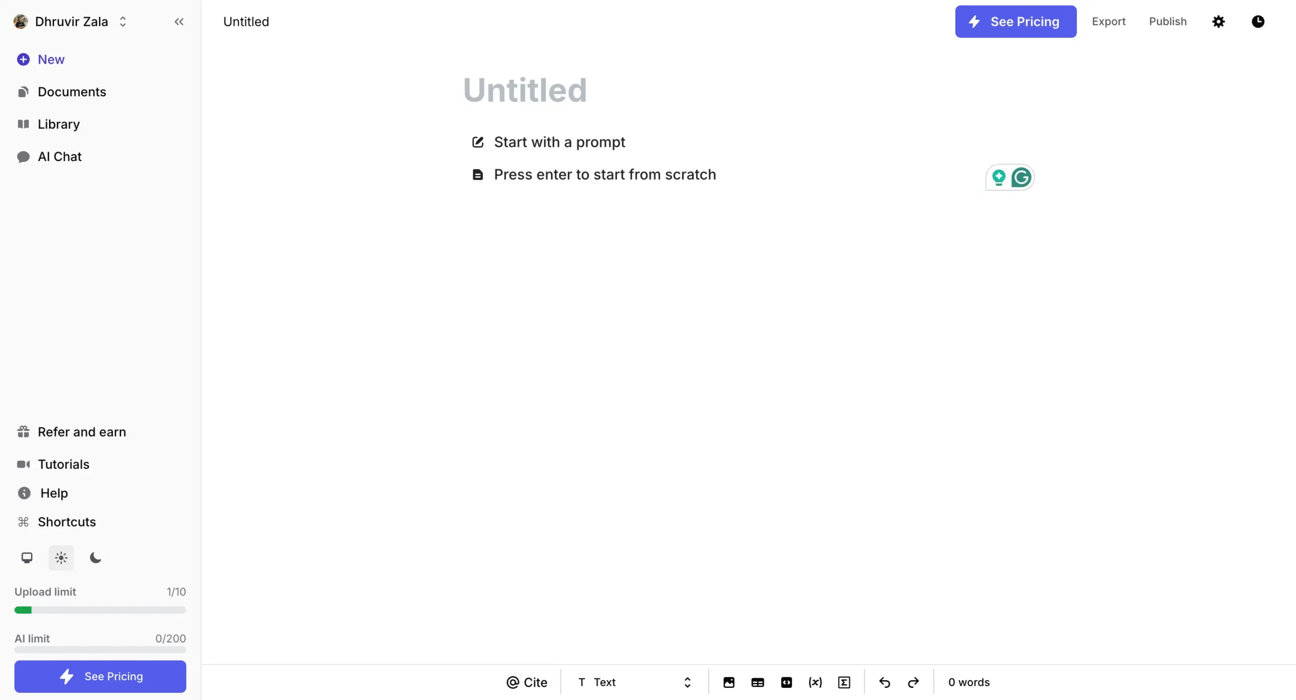 Jenni AI interface