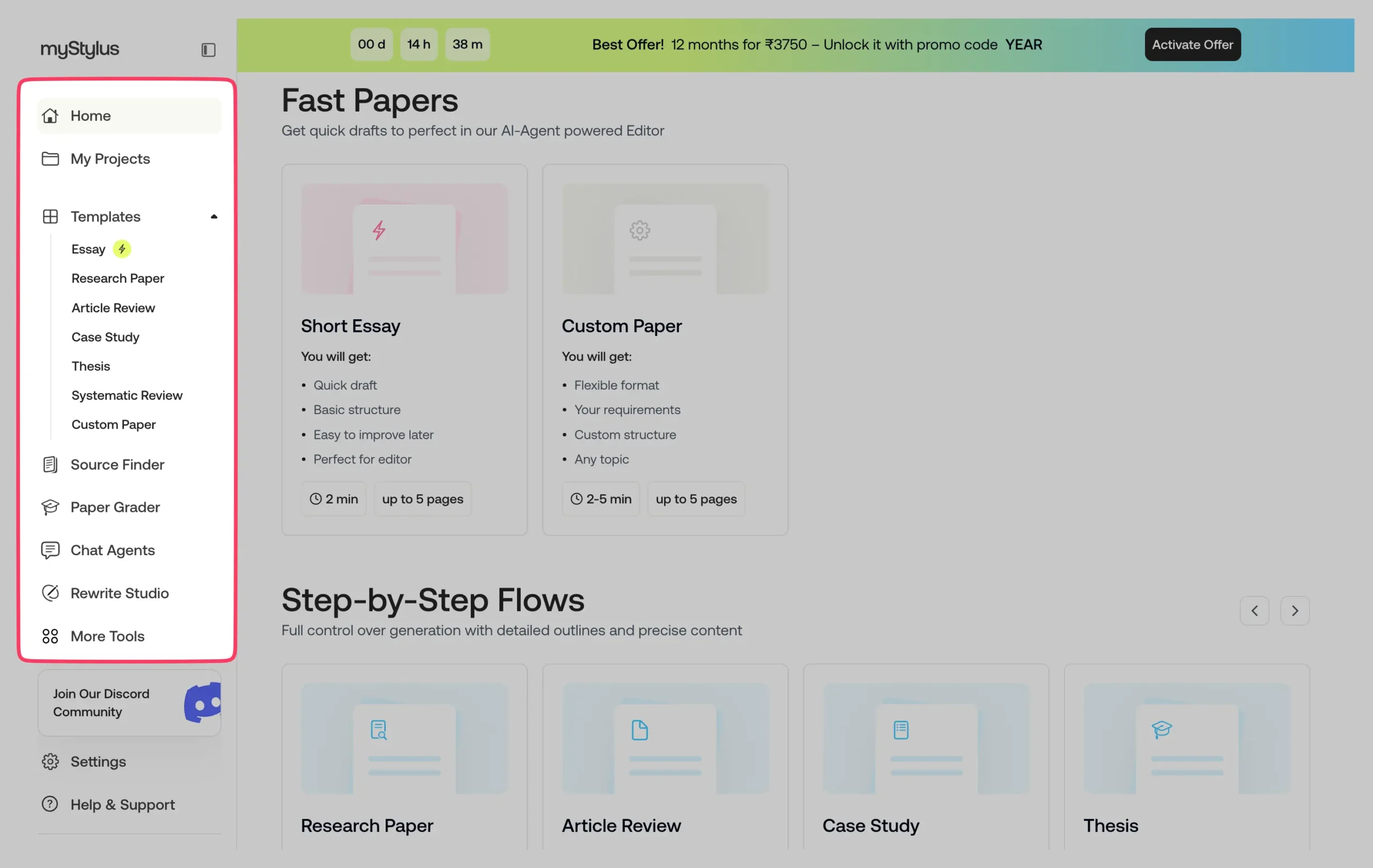 MyStylus left sidebar
