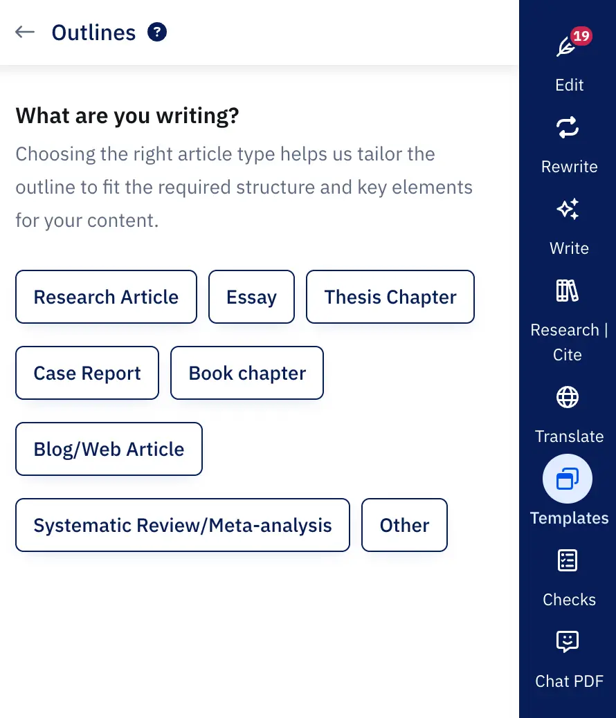 Outline template in Paperpal