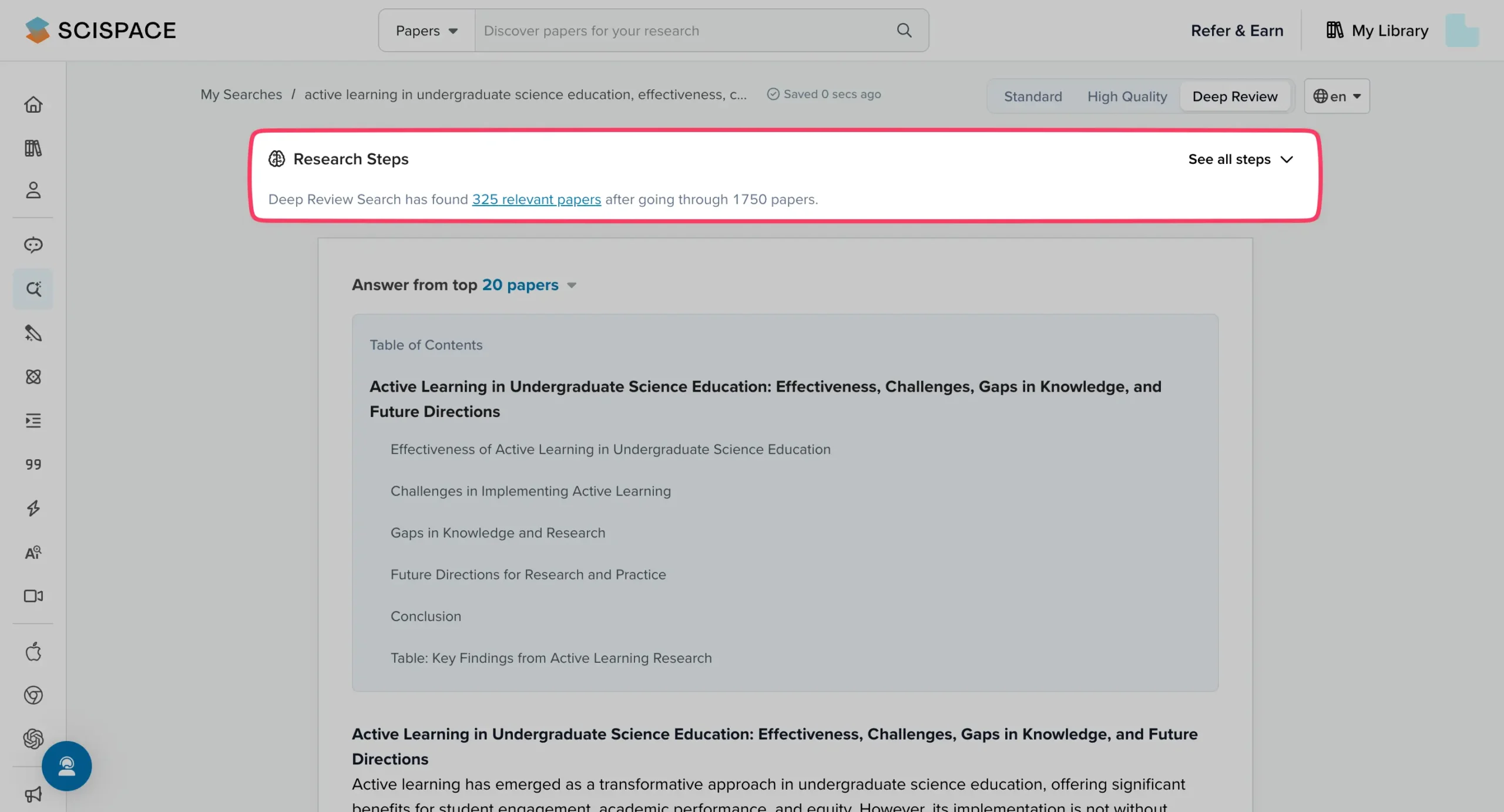 Research Steps in SciSpace