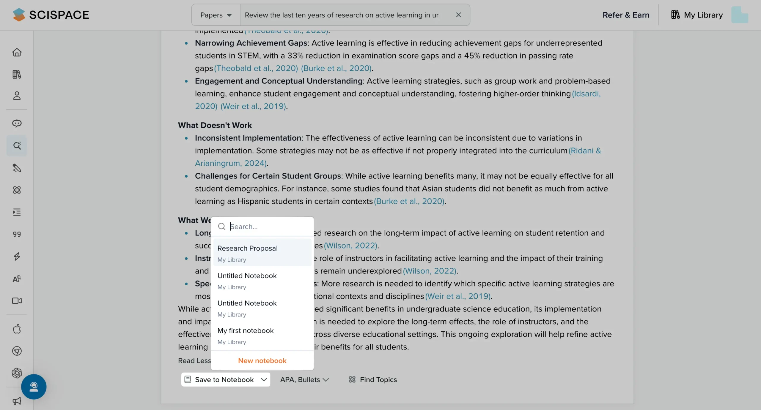 Save to Notebook feature in SciSpace