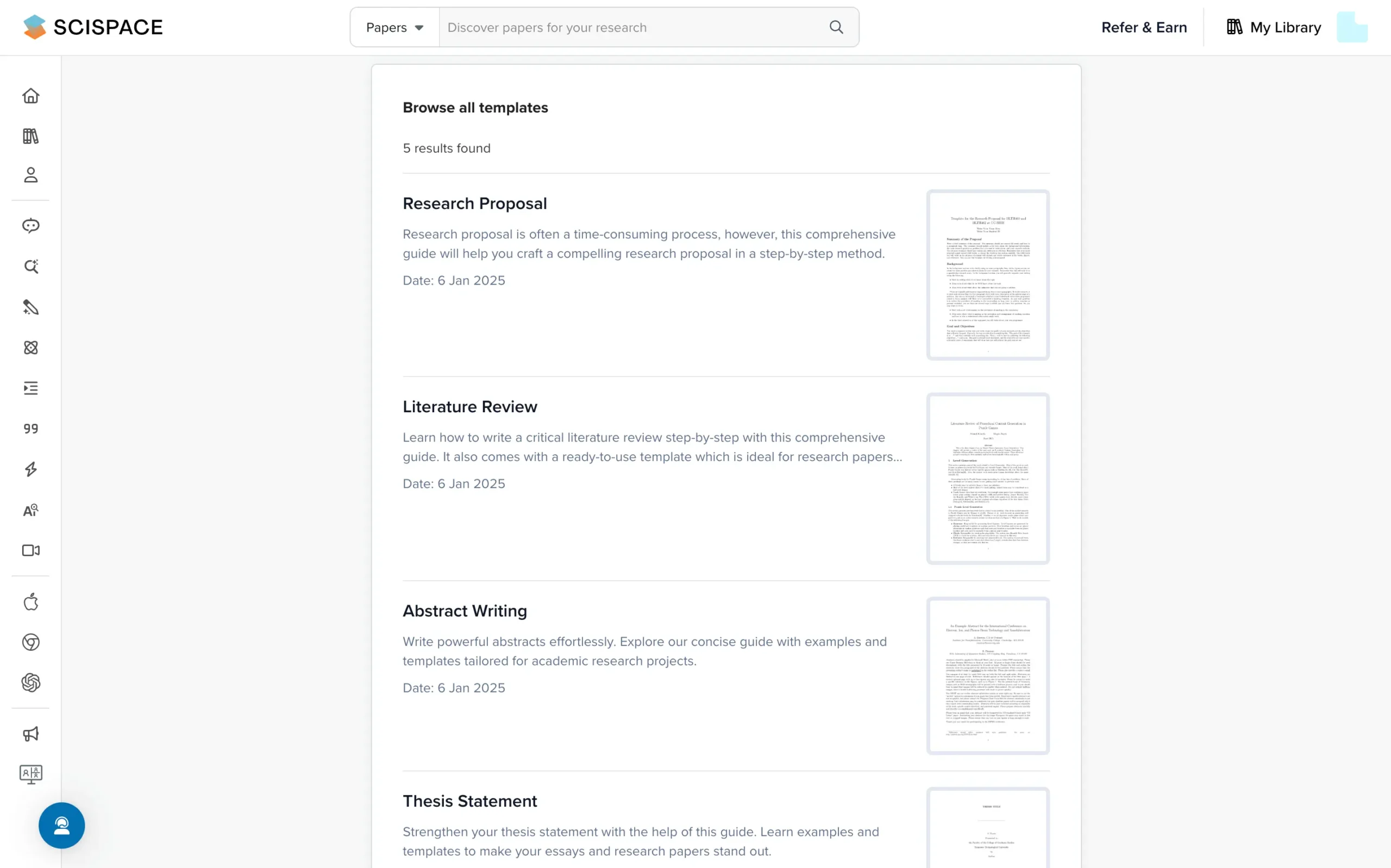 SciSpace AI Writer templates