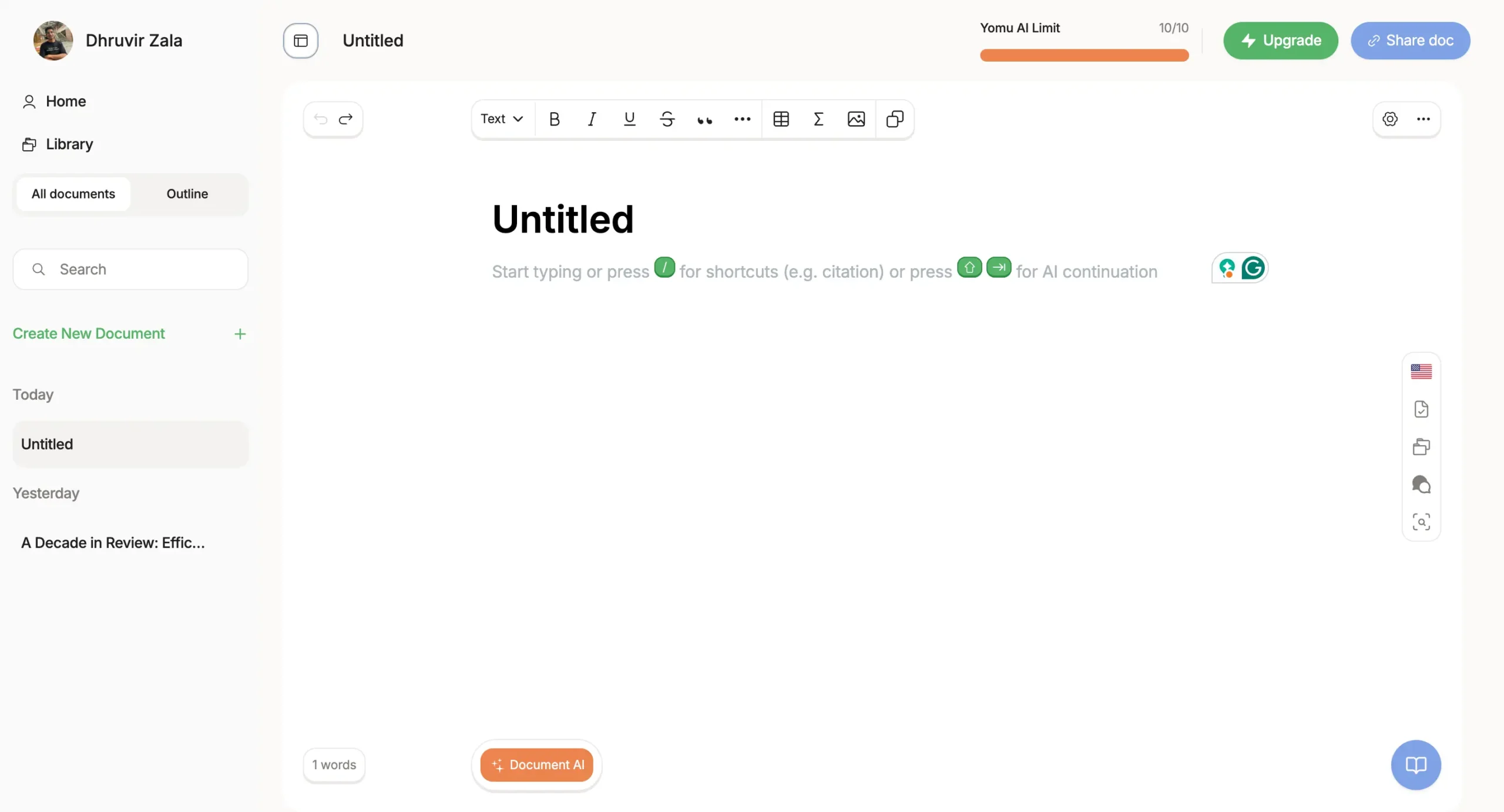 Yomu AI interface