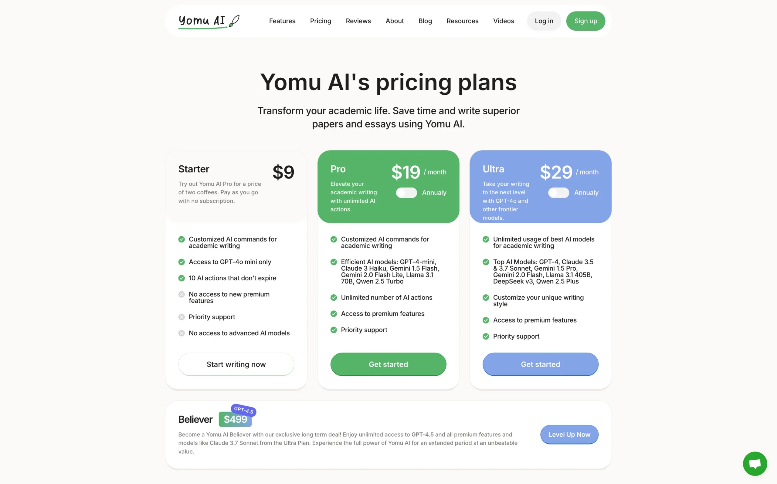 Yomu AI monthly pricing