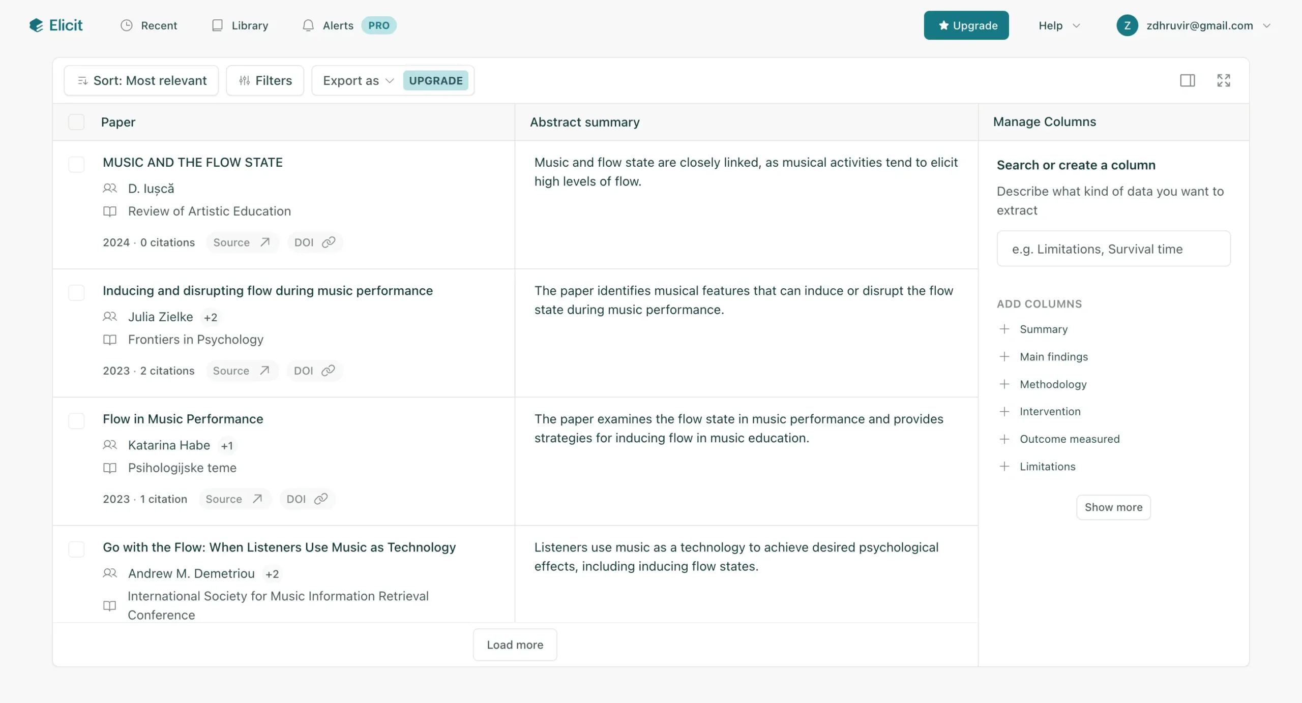 AI-powered dynamic table in Elicit