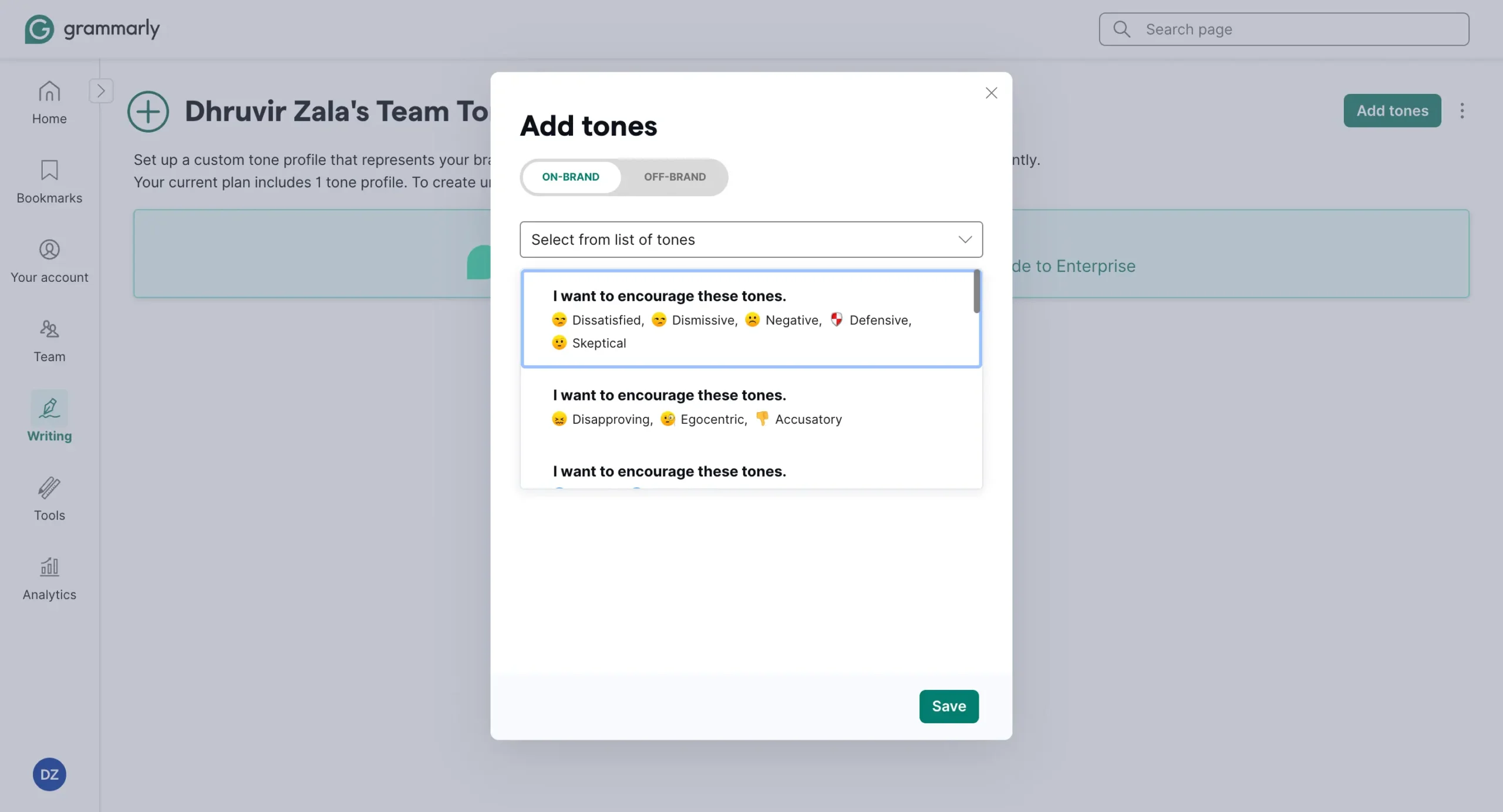 Brand Tones in Grammarly