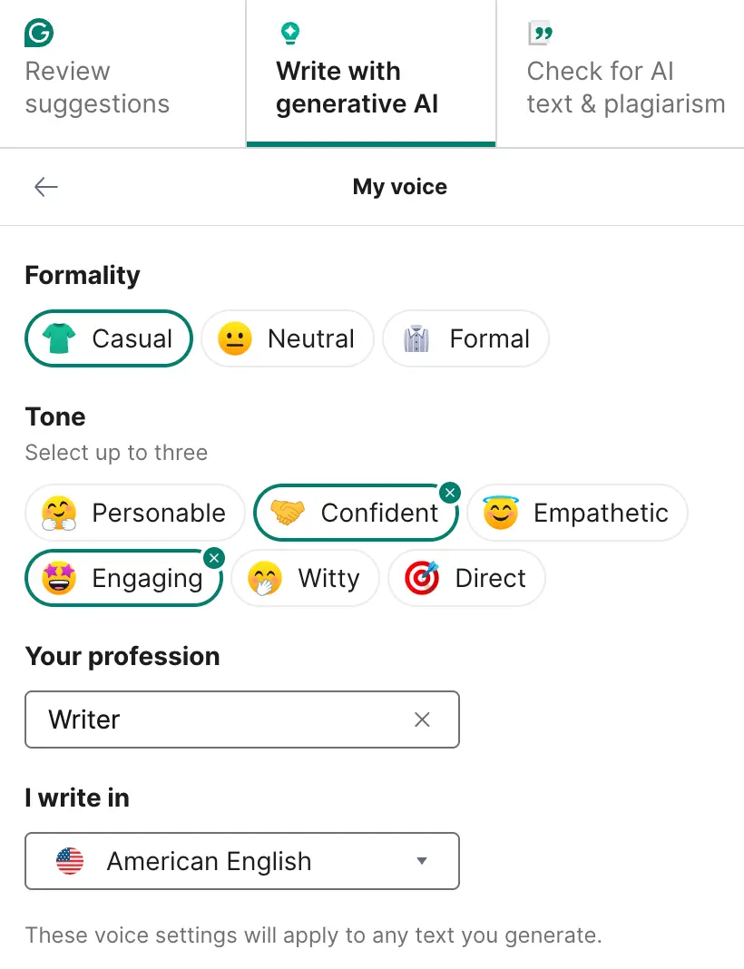 Customizing AI's voice in Grammarly