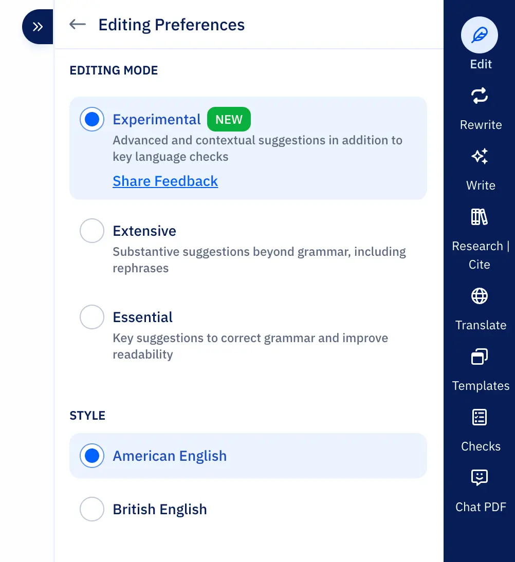 Editing Preferences in Paperpal