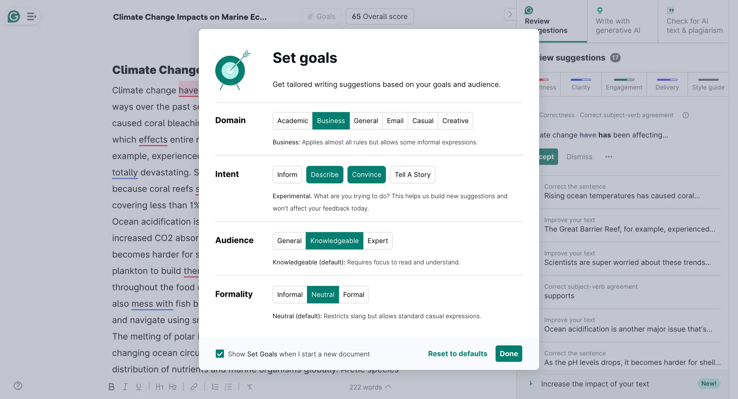 Goals in Grammarly