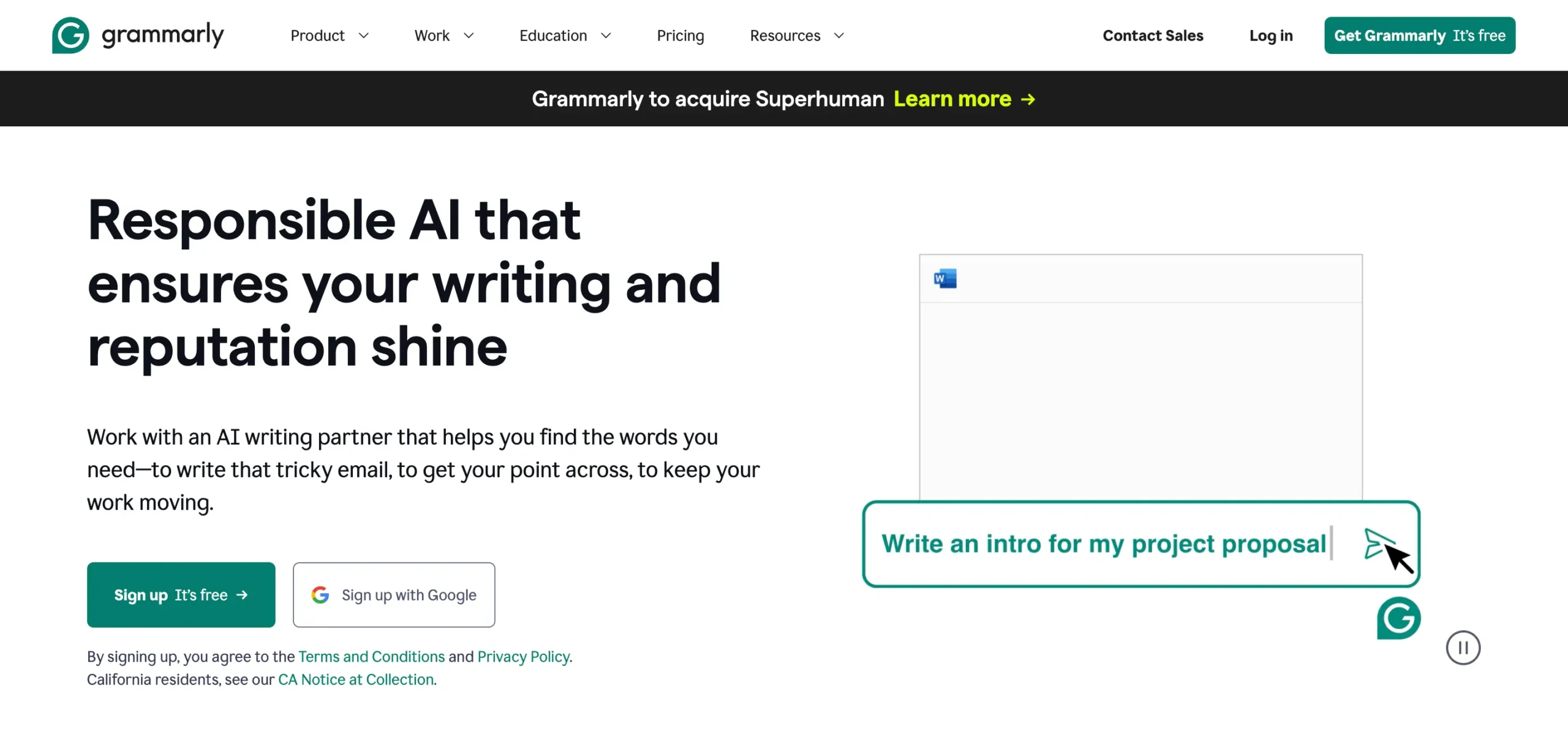 Grammarly homepage