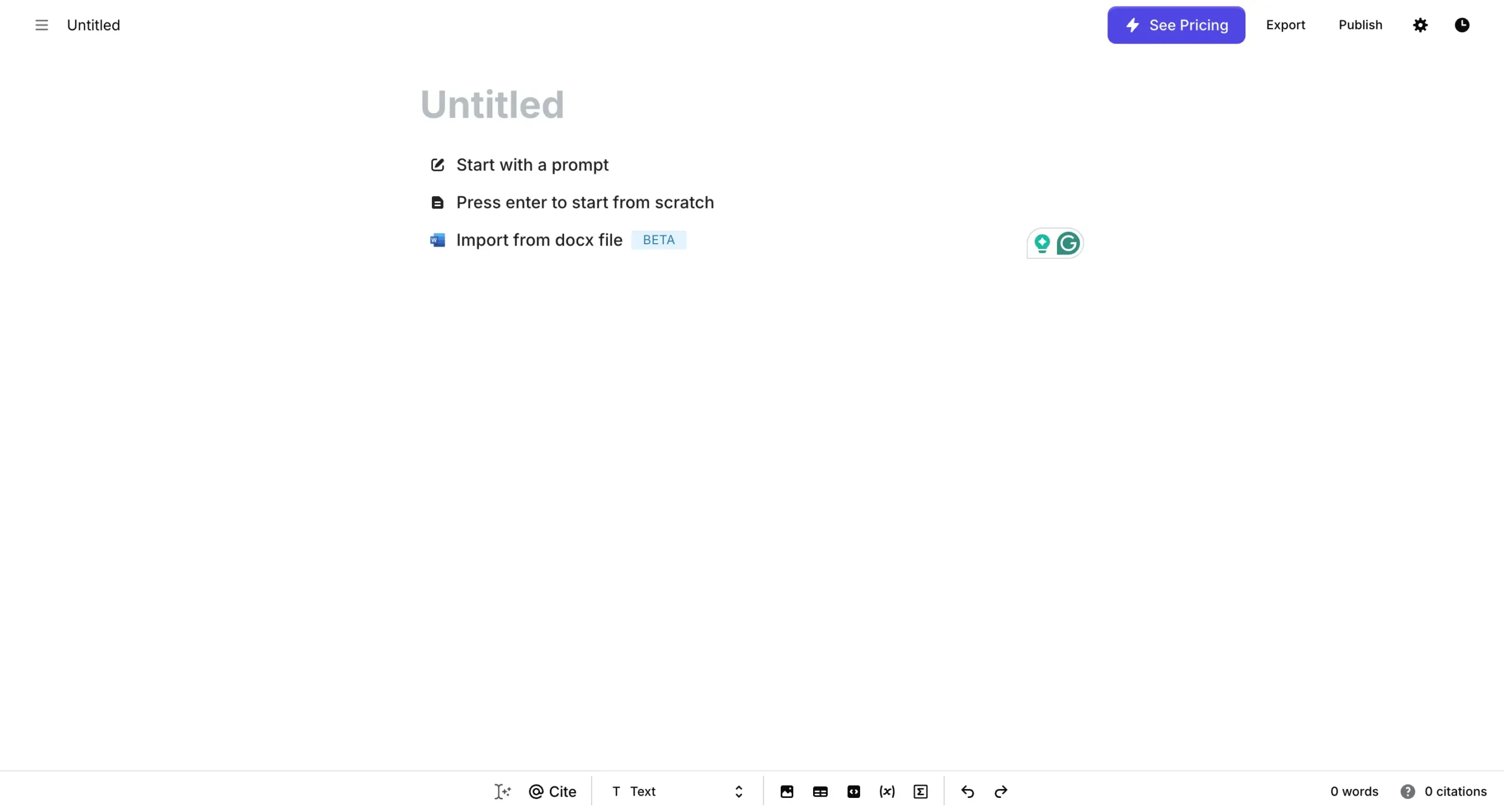Jenni AI interface with collapsible sidebar