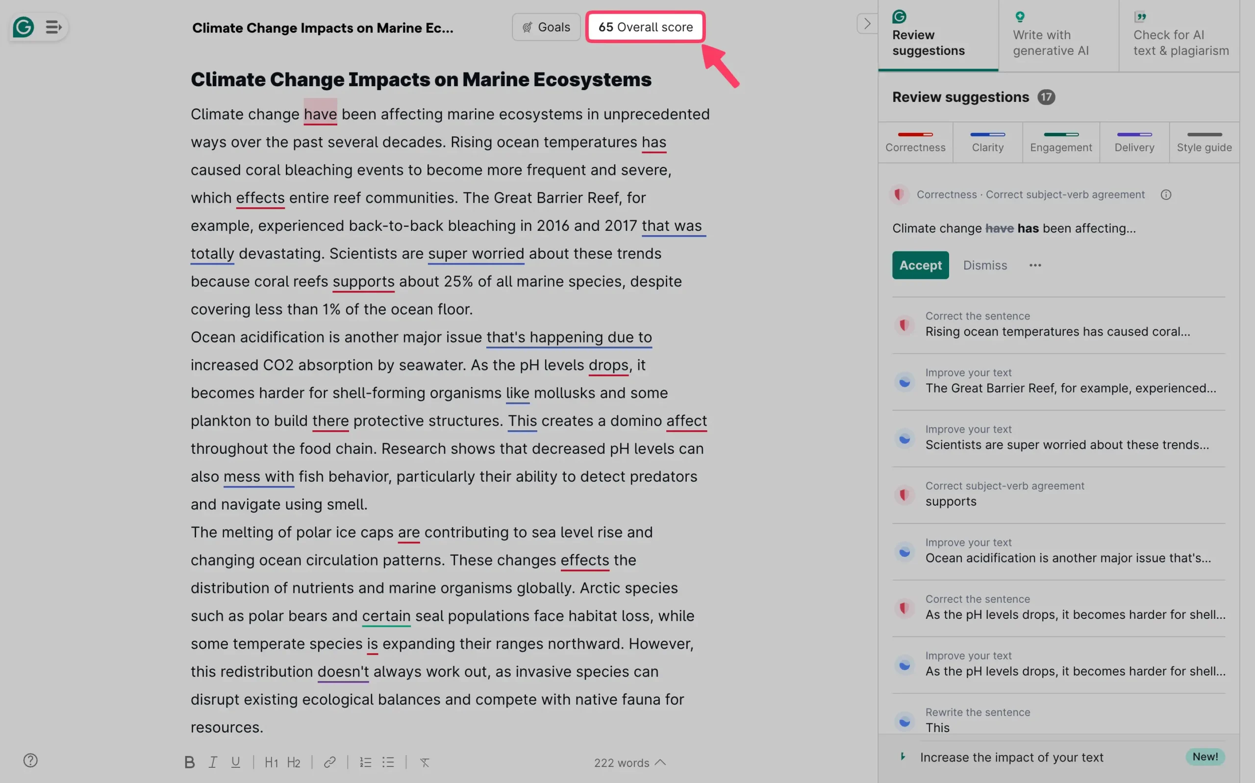 Overall Score in Grammarly