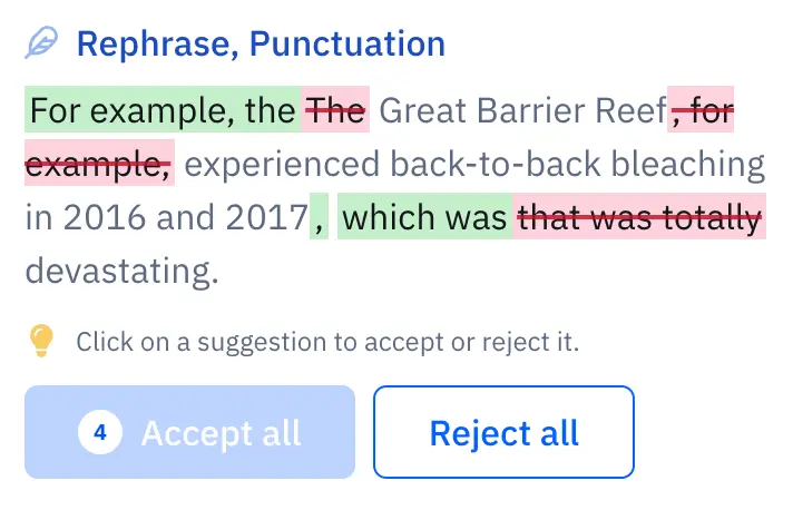 Rephrase and punctuation error handling in Paperpal