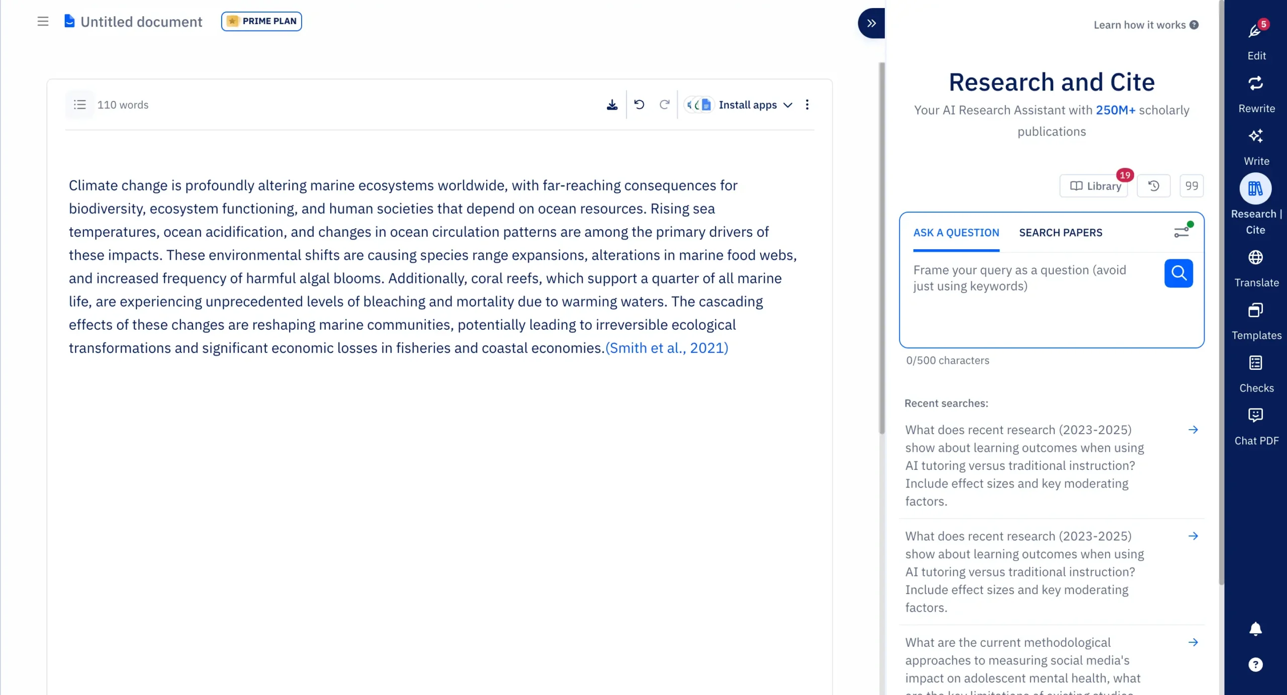 Research and Cite feature in Paperpal