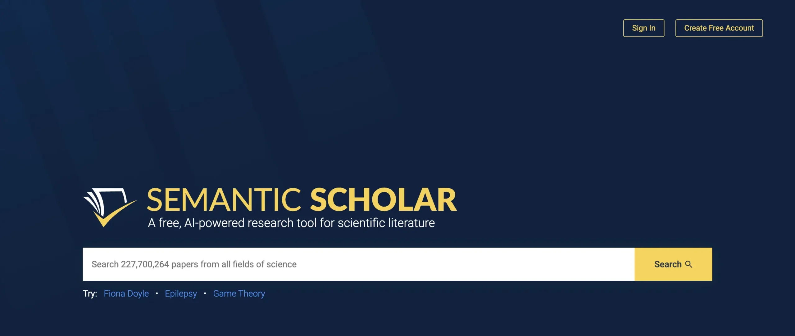 Semantic Scholar homepage