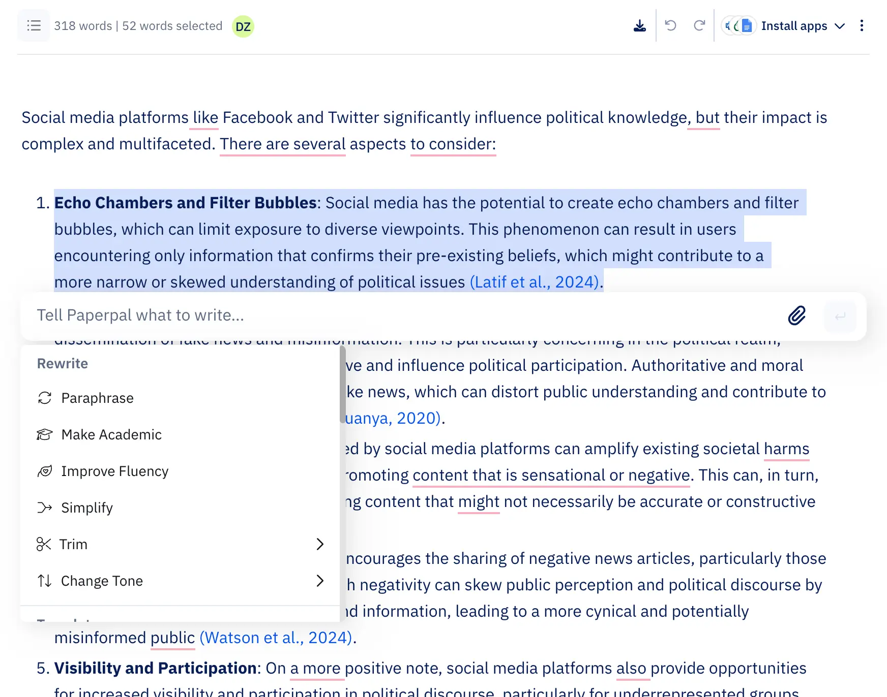Using AI on Paperpal