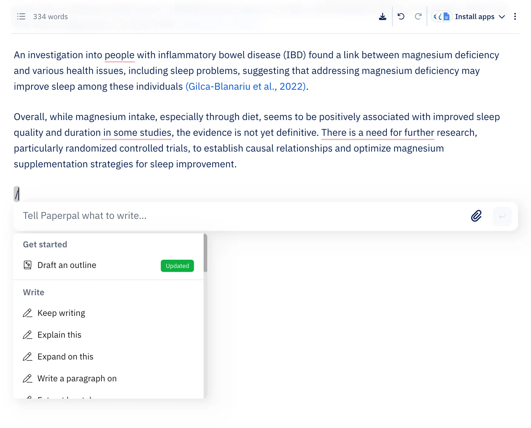 Writing from scratch in Paperpal