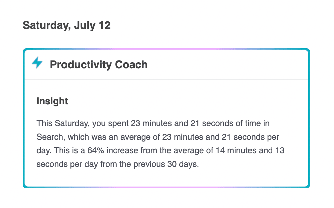 AI-powered productivity coach in Rize daily email reports