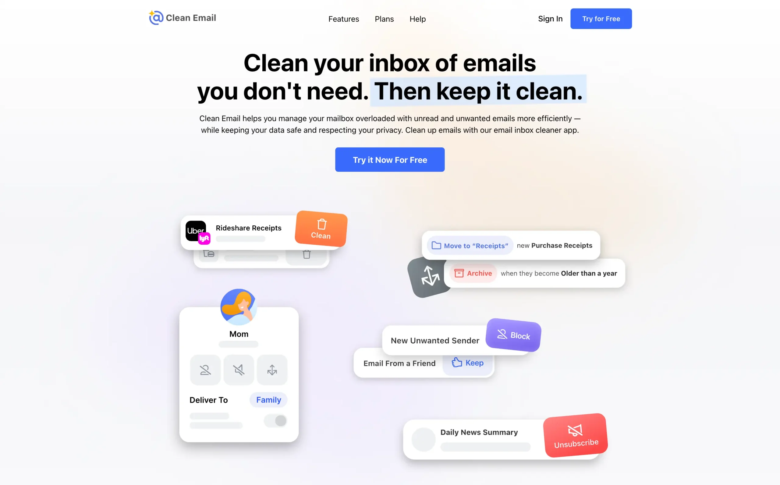 Clean Email homepage