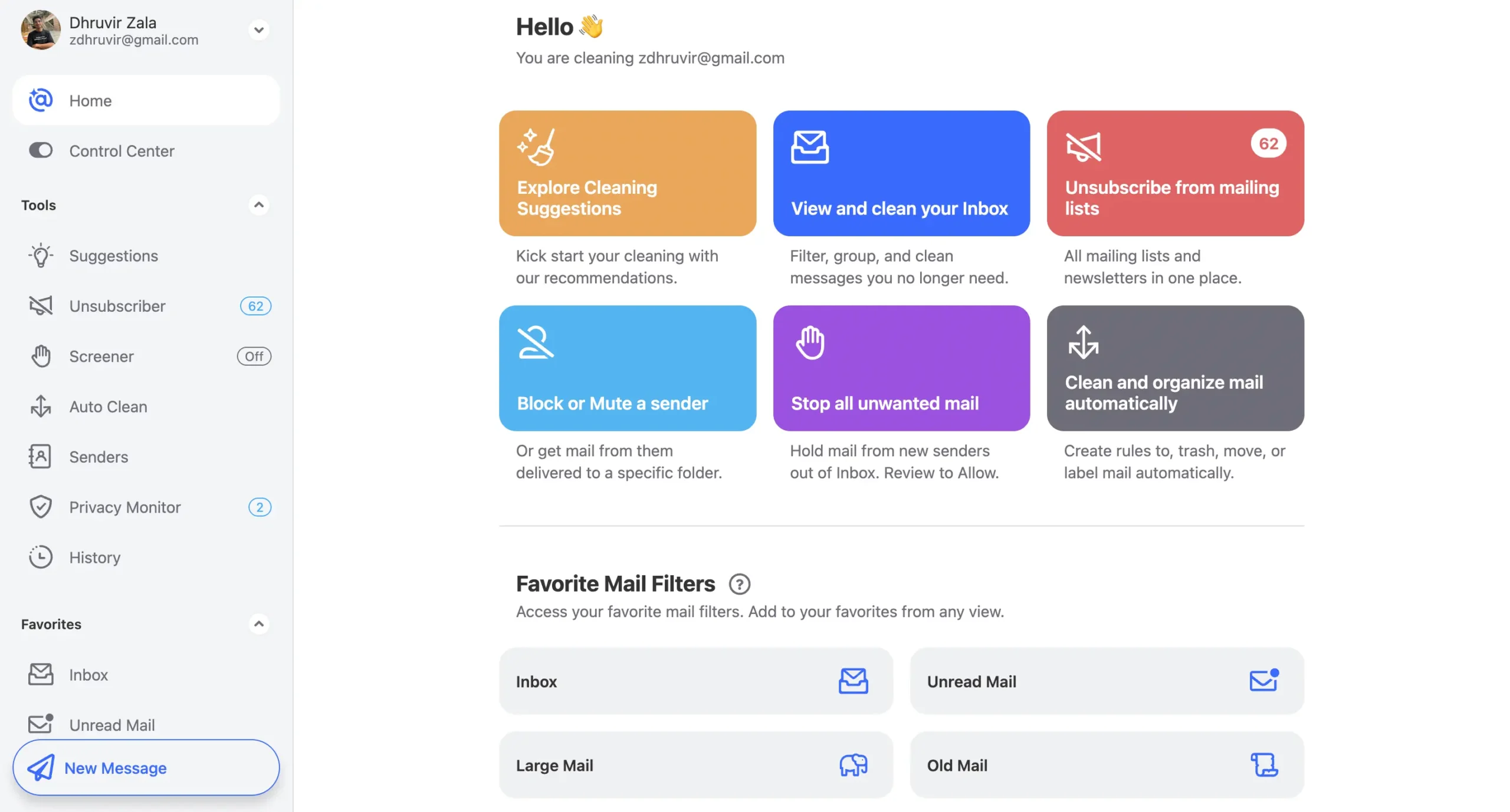 Clean Email interface